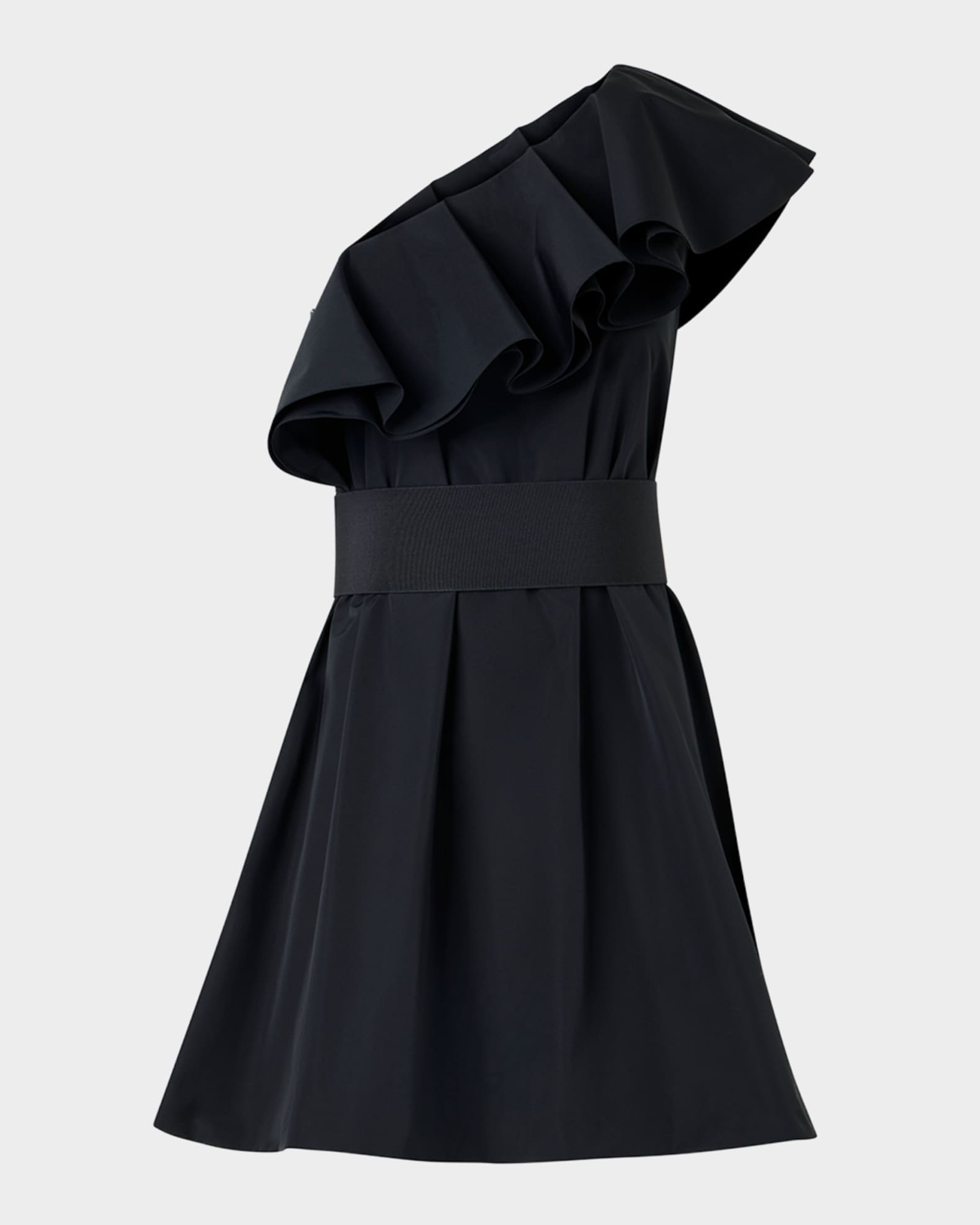 Akris punto Ruffle One-Shoulder Belted Mini Dress | Neiman Marcus