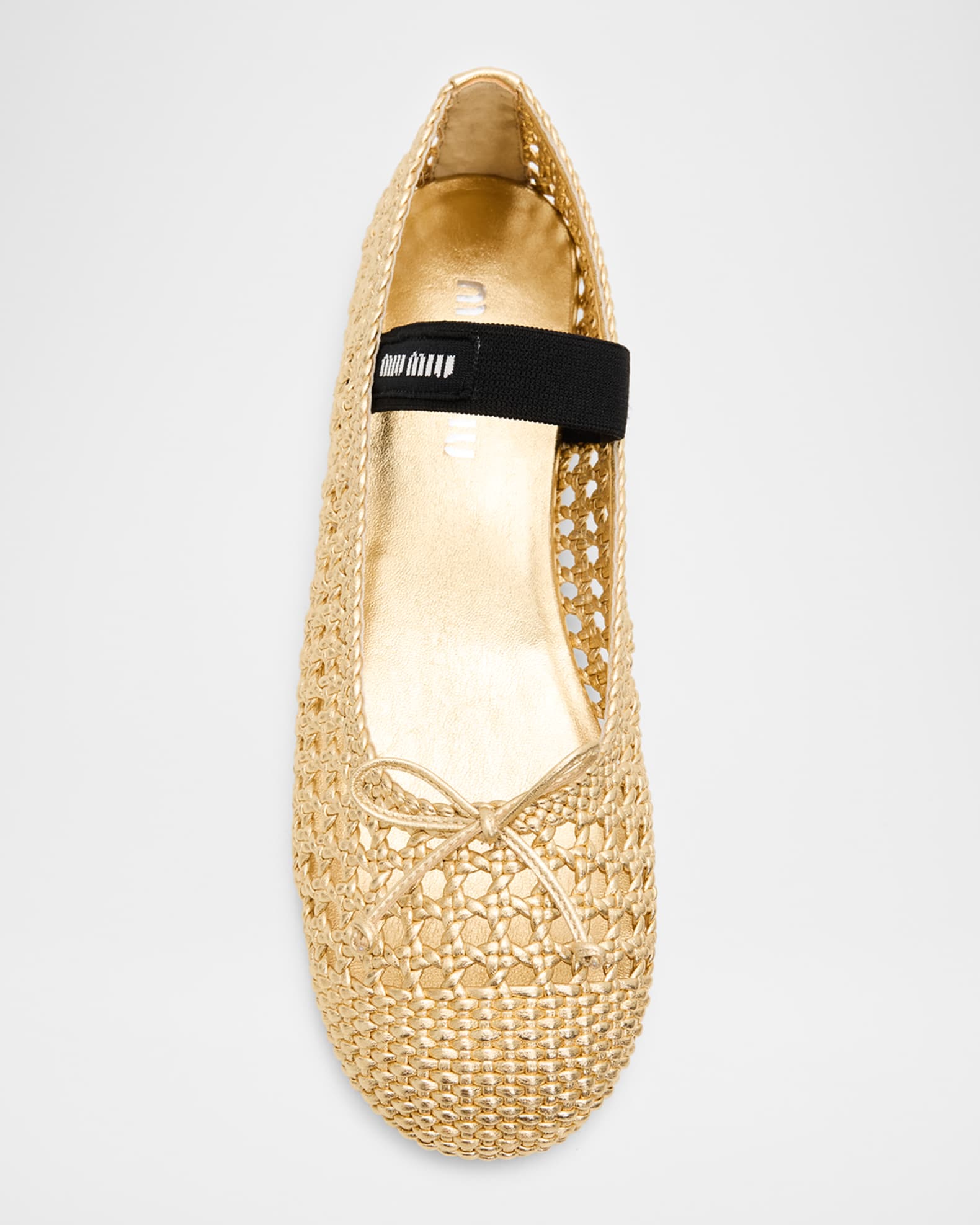 Miu Miu Metallic Leather Crochet Ballerina Flats | Neiman Marcus