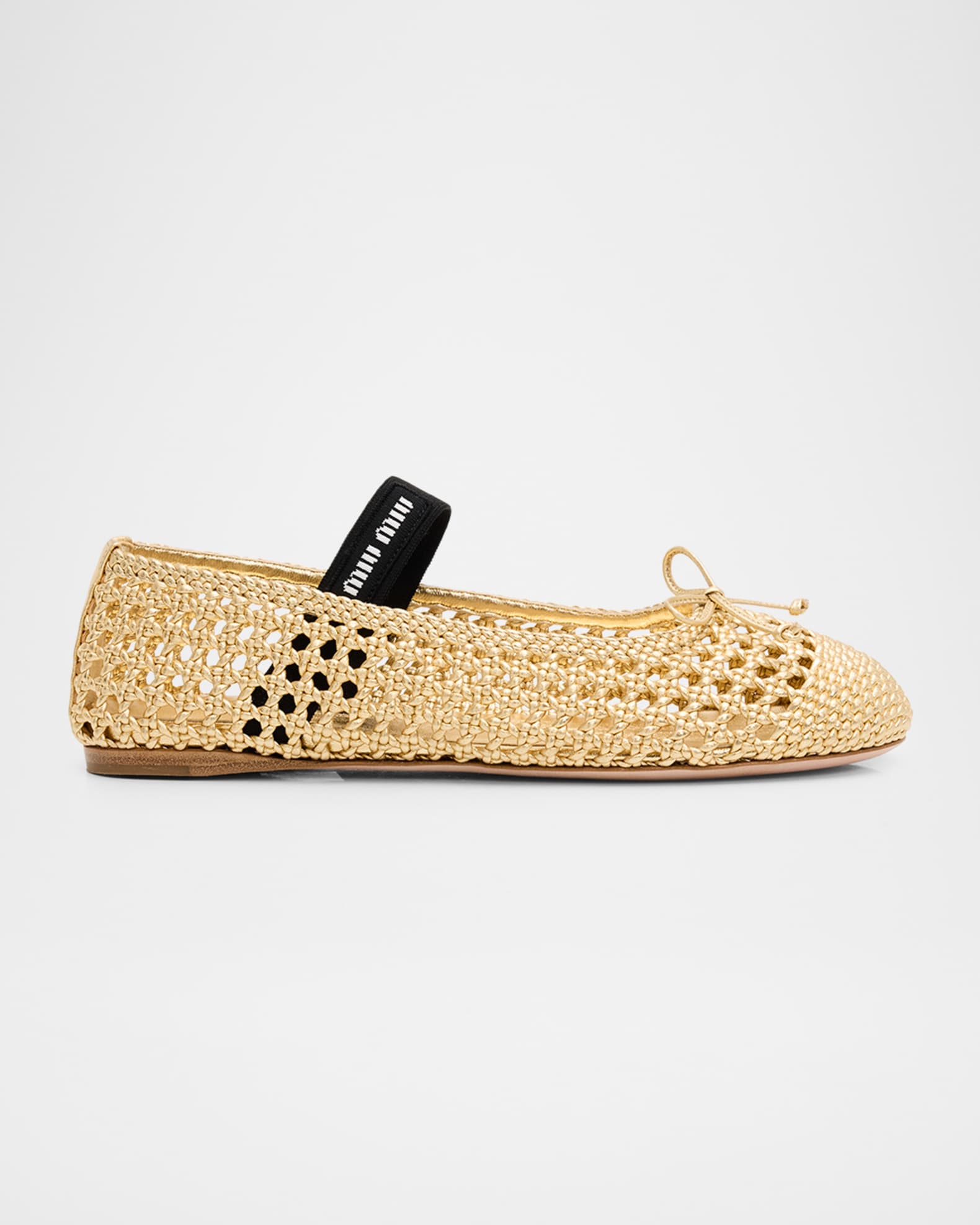 Miu Miu 黒 フラットシューズ クリスタル装 hanachaman Miu Miu Metallic Leather Crochet Ballerina Flats | Neiman Marcus