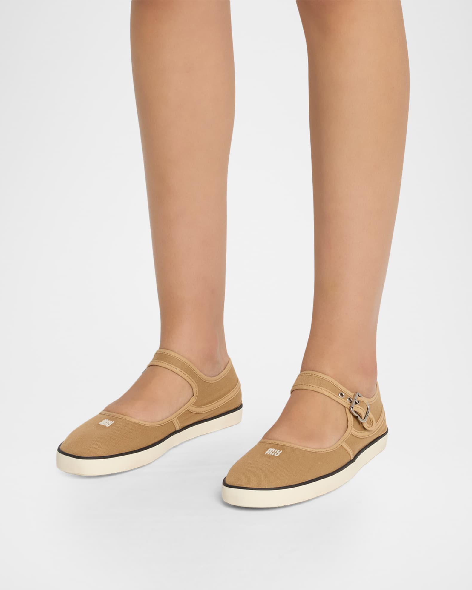 Miu Miu Canvas Mary Jane Ballerina Flats | Neiman Marcus