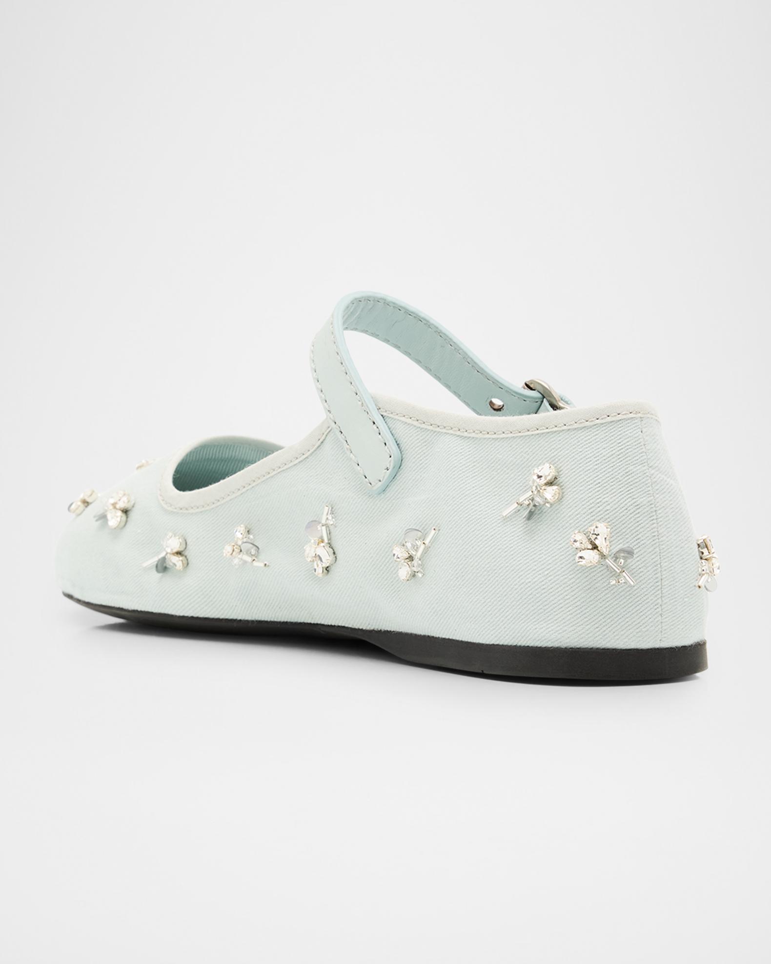 Miu Miu Embellished Canvas Mary Jane Ballerina Flats | Neiman Marcus
