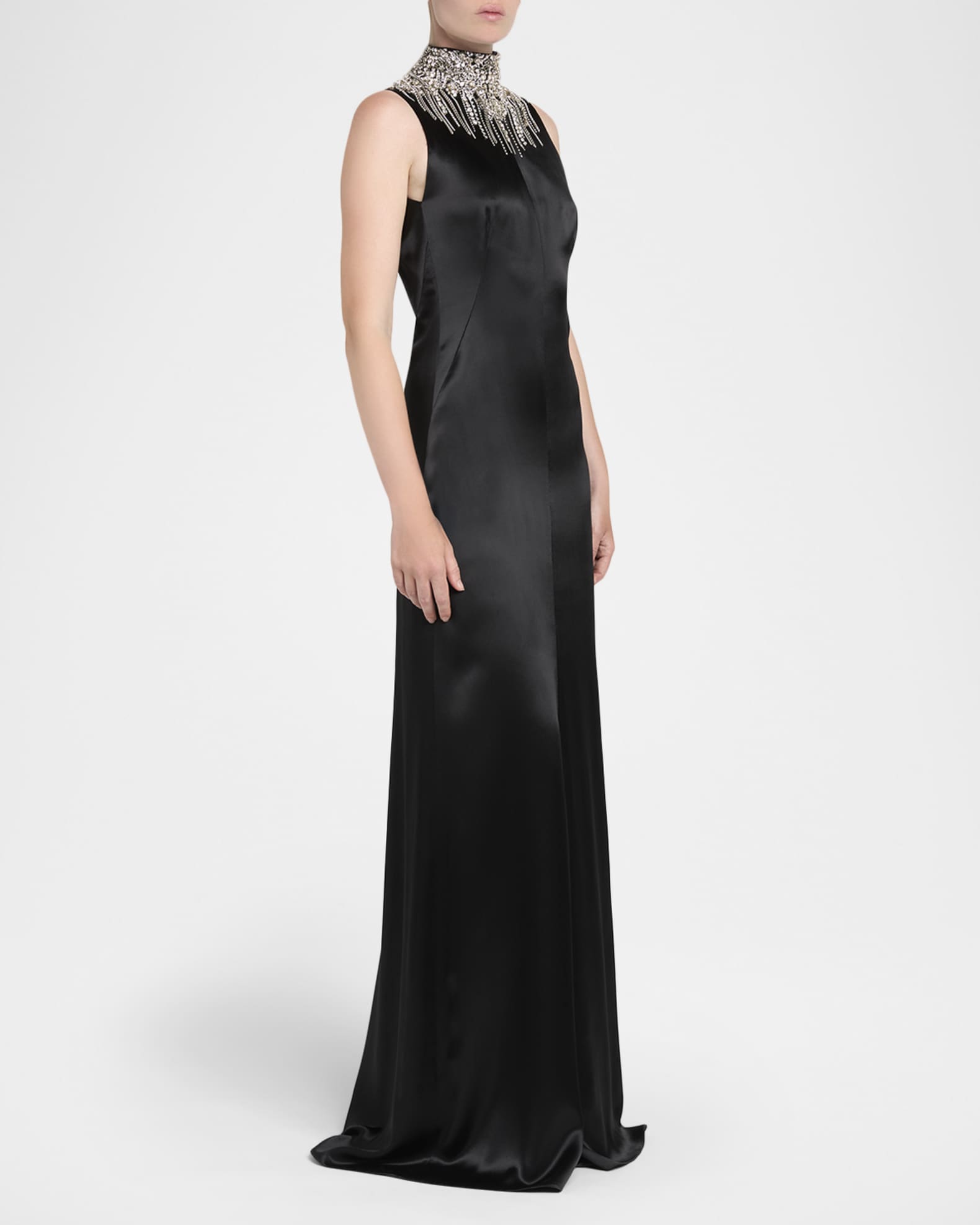princess polly baby blue dress McQueen Chain Mail Turtleneck Satin Backless Evening Dress
