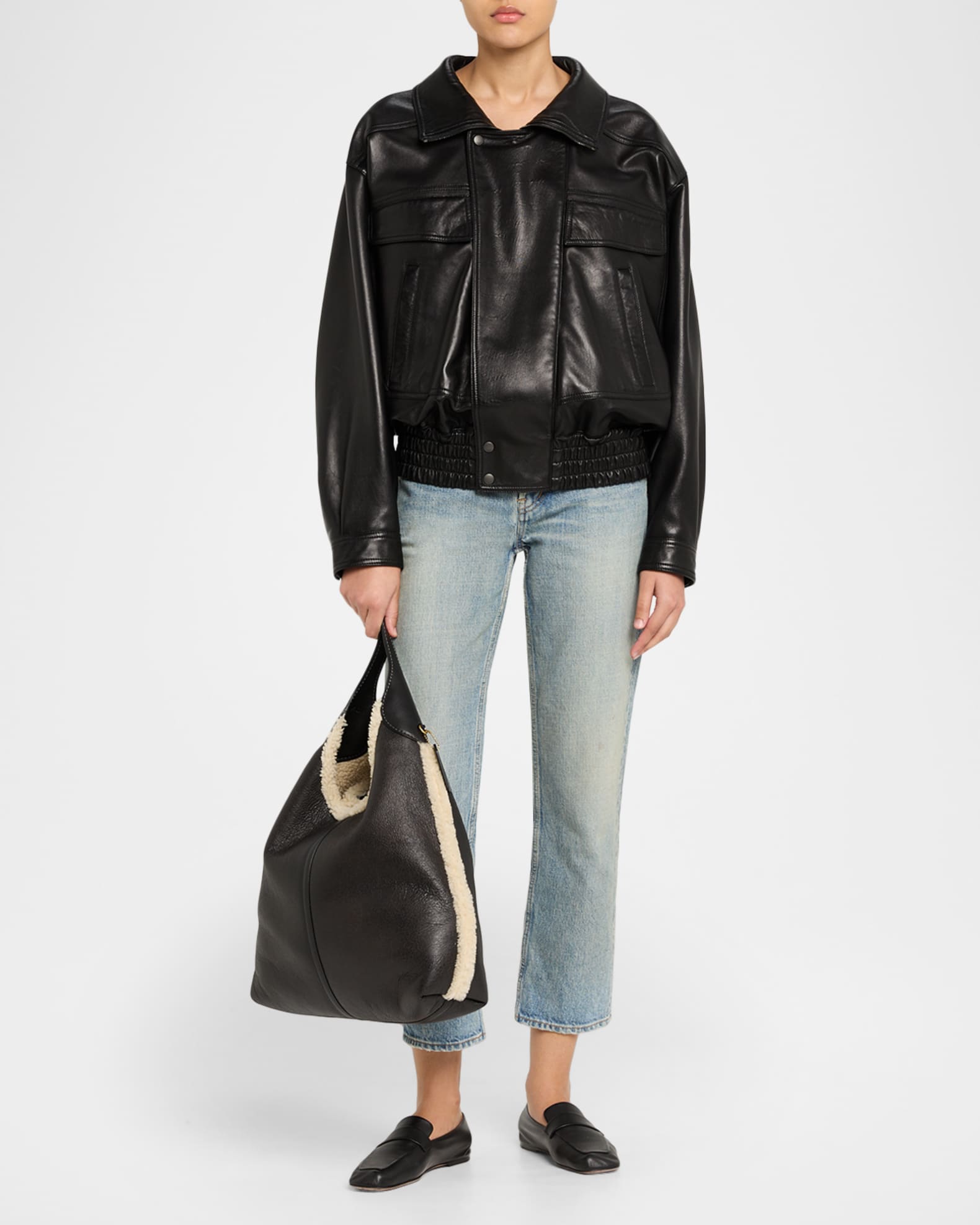 Coach Shearling-Trim Leather Shoulder Bag | Neiman Marcus