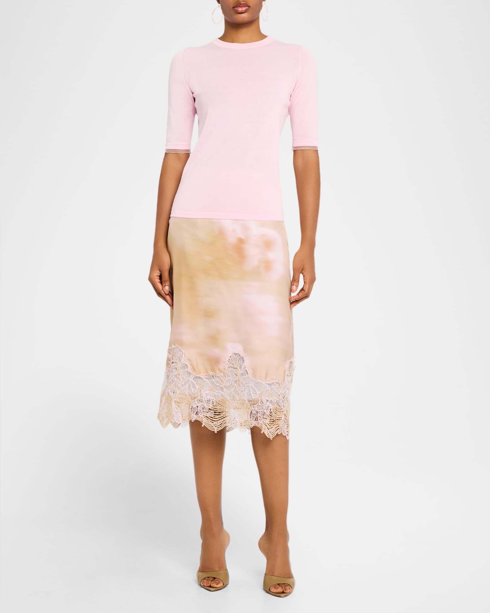 FABIANA FILIPPI Tulle-Trim Cotton Crewneck Sweater | Neiman Marcus