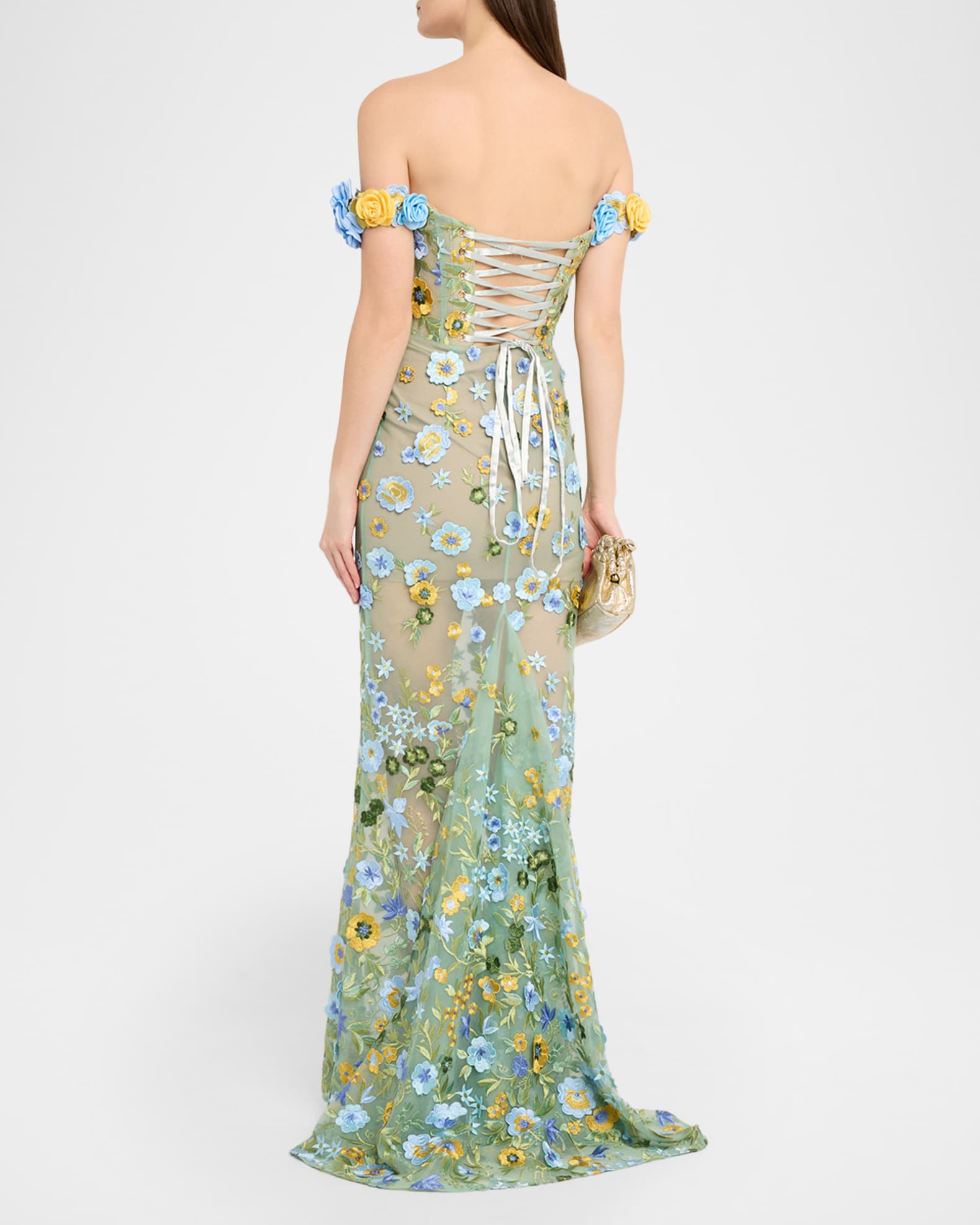 off the shoulder floral embroidered dress A-line Yellow Sunflower Wedding Dress Boho Off Shoulder Gown Floral Em main image 0