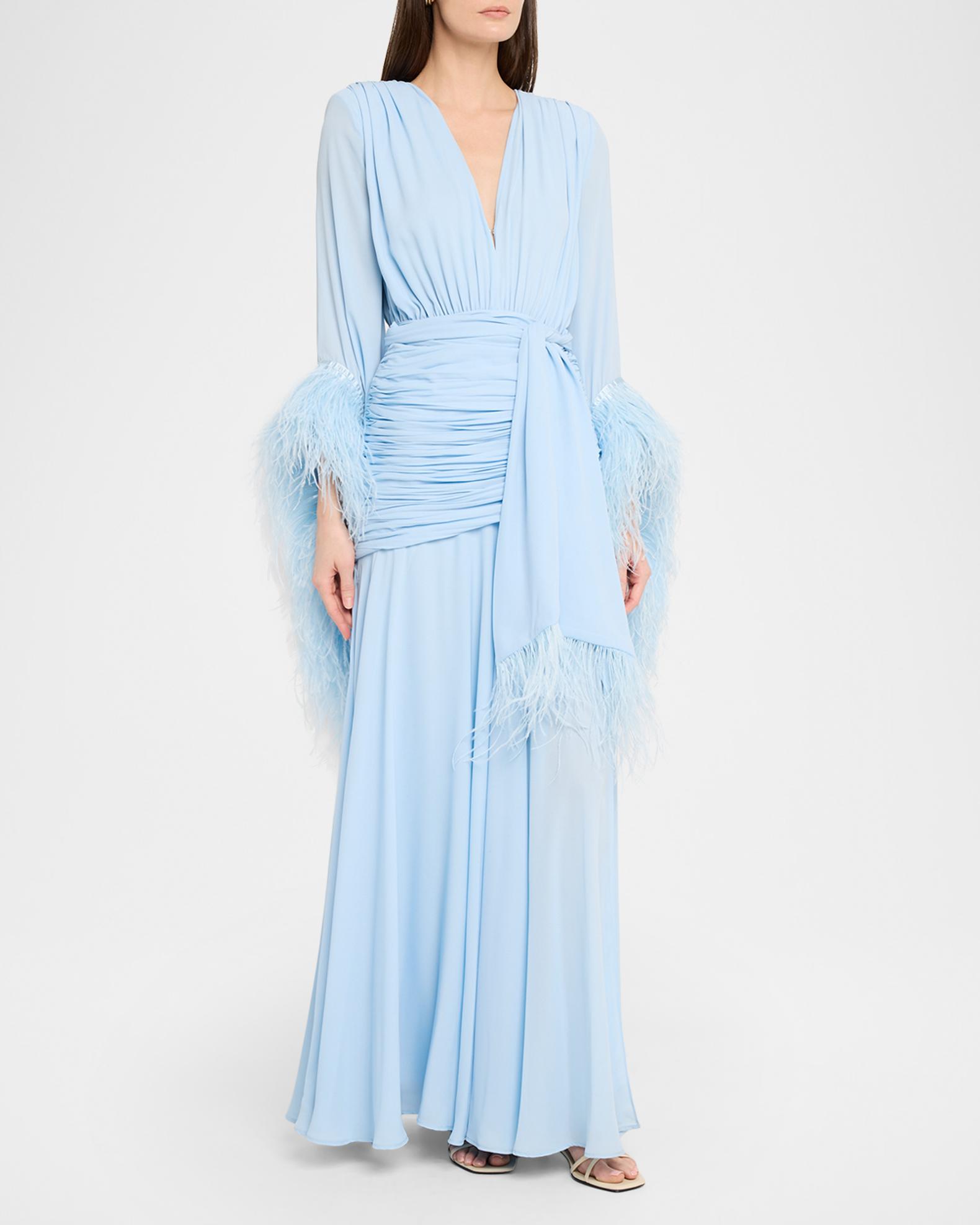 geisha designs pleated cape v neck maxi dress Bronx Banco Women's Feather-Cuff - Powder Blue Bronx and Bancos Geisha Color:Ganache/French Blue Chiffon dress NYE LOOKS Pink Star Sequin Strappy
