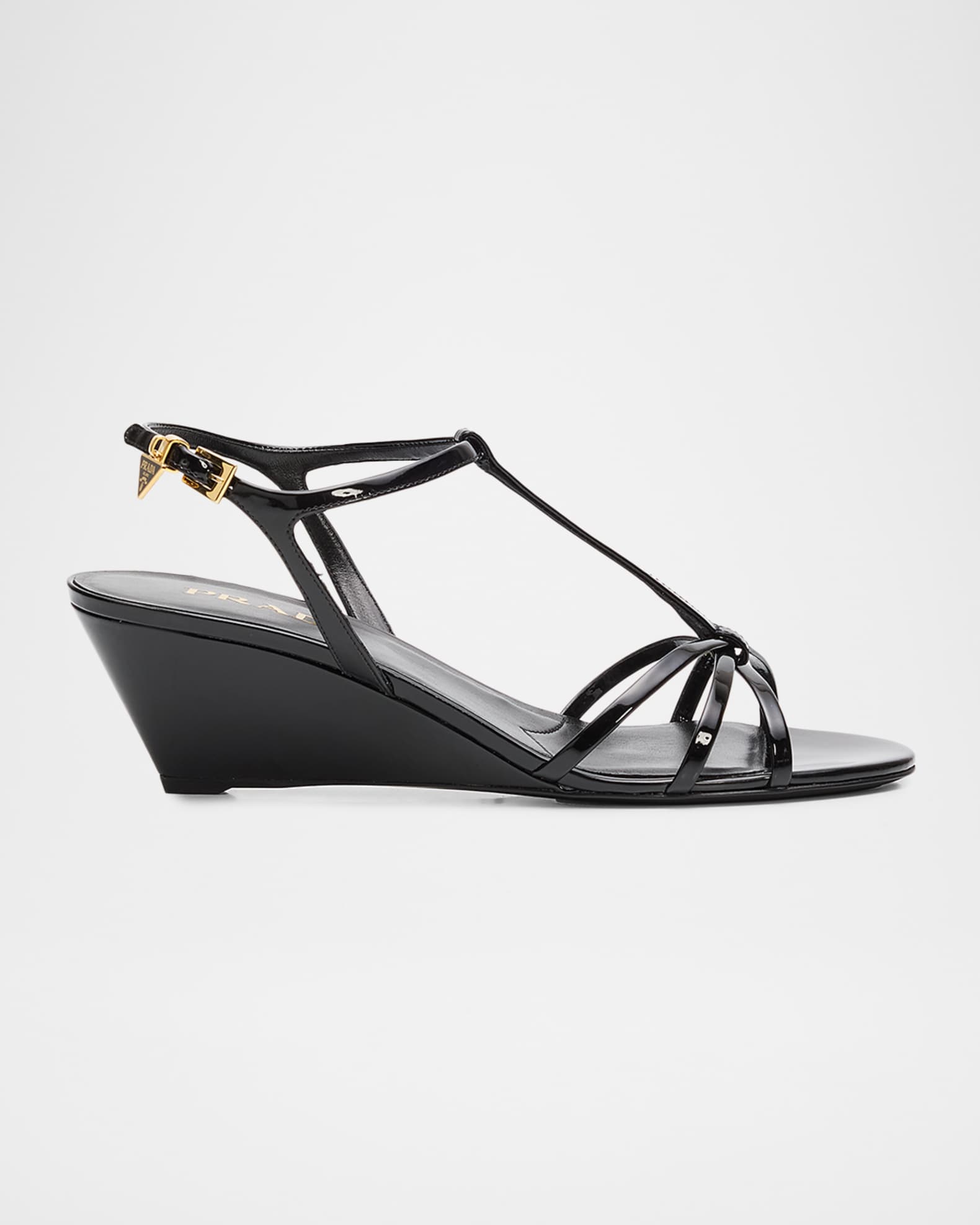 Prada 55mm Patent Leather Wedge Sandals | Neiman Marcus