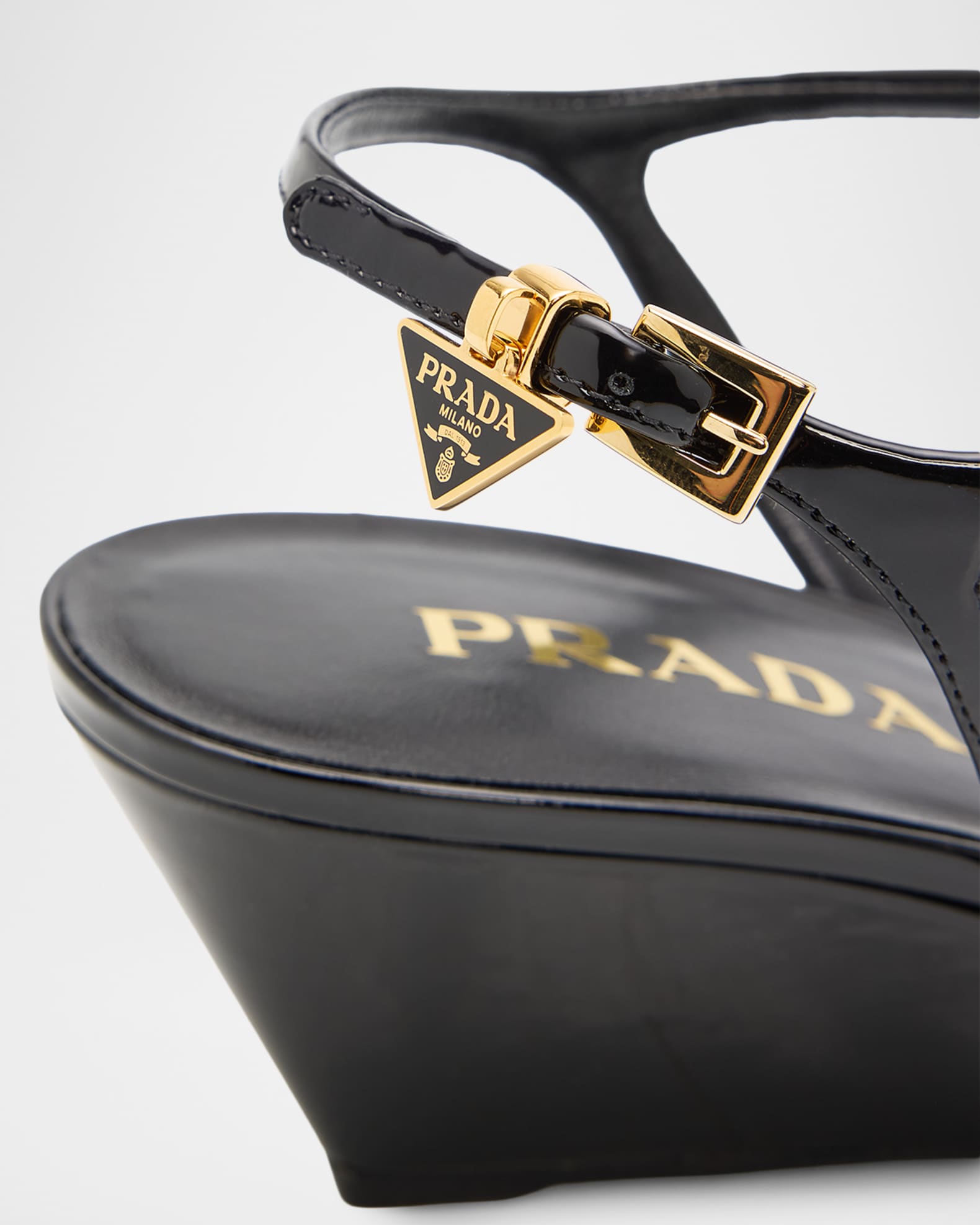 Prada 55mm Patent Leather Wedge Sandals | Neiman Marcus