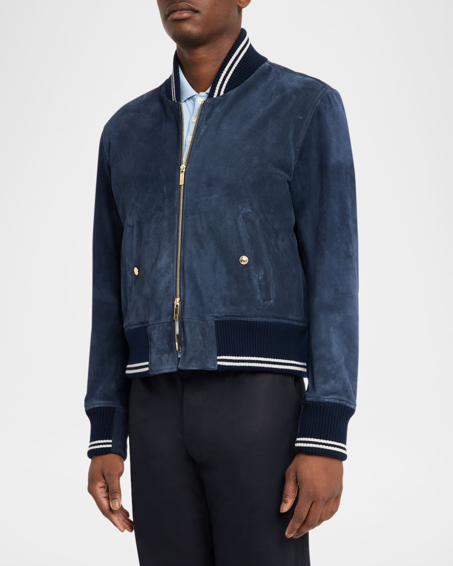 Thom Browne Men's Suede Rib-Knit Blouson Jacket | Neiman Marcus