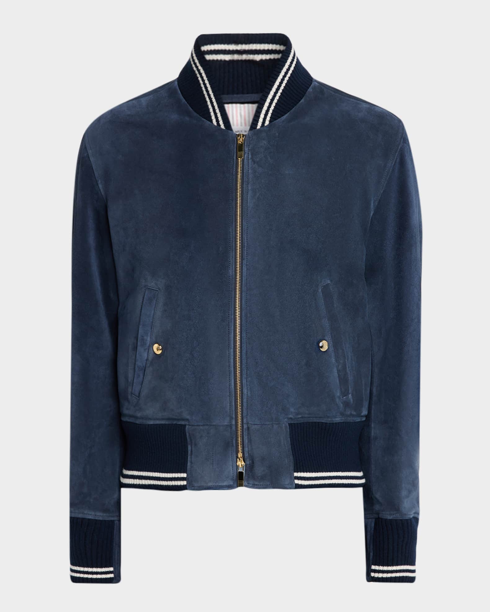 Thom Browne Men's Suede Rib-Knit Blouson Jacket | Neiman Marcus