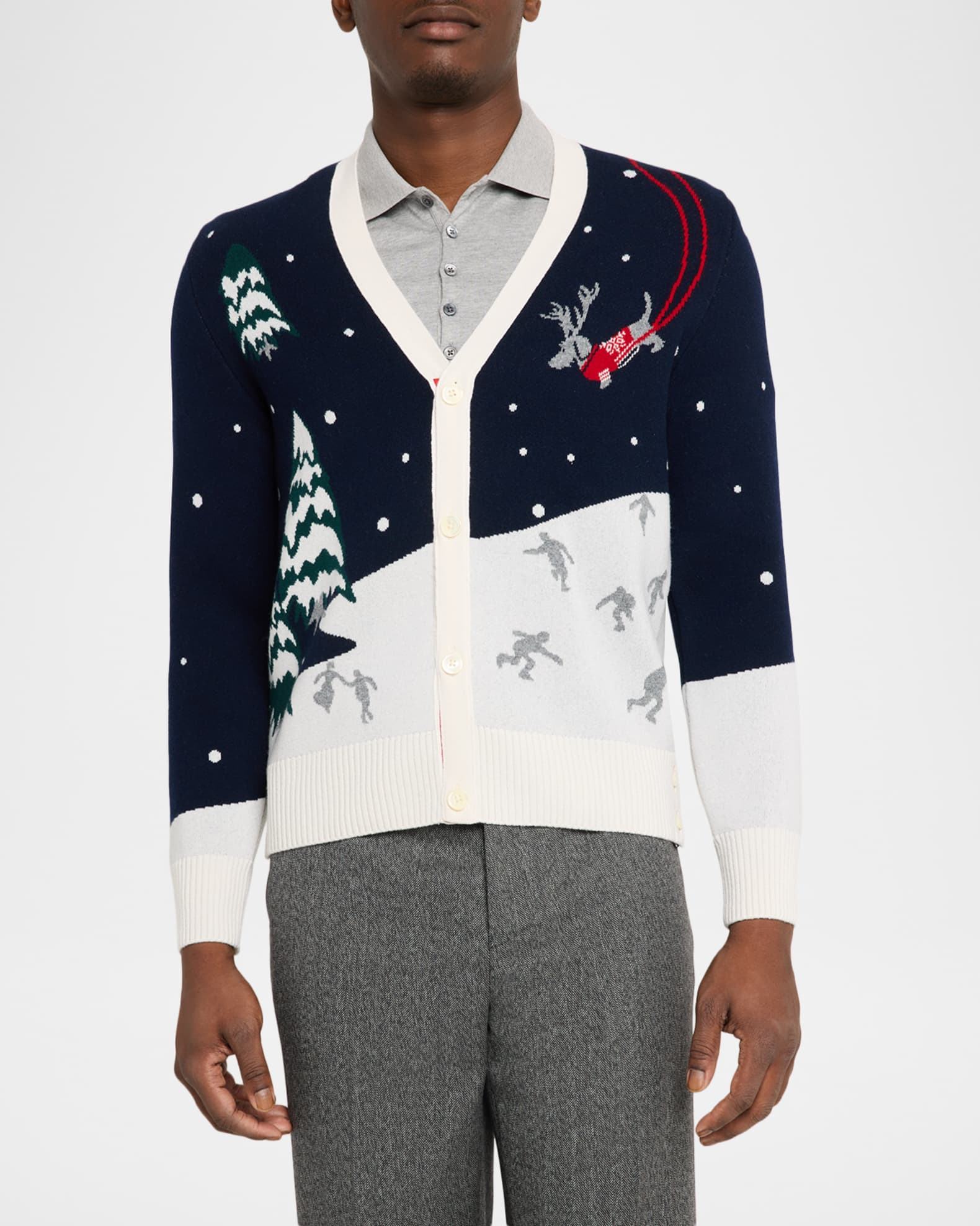 Thom Browne Men's Cashmere Holiday Scenic Relaxed Fit Cardigan