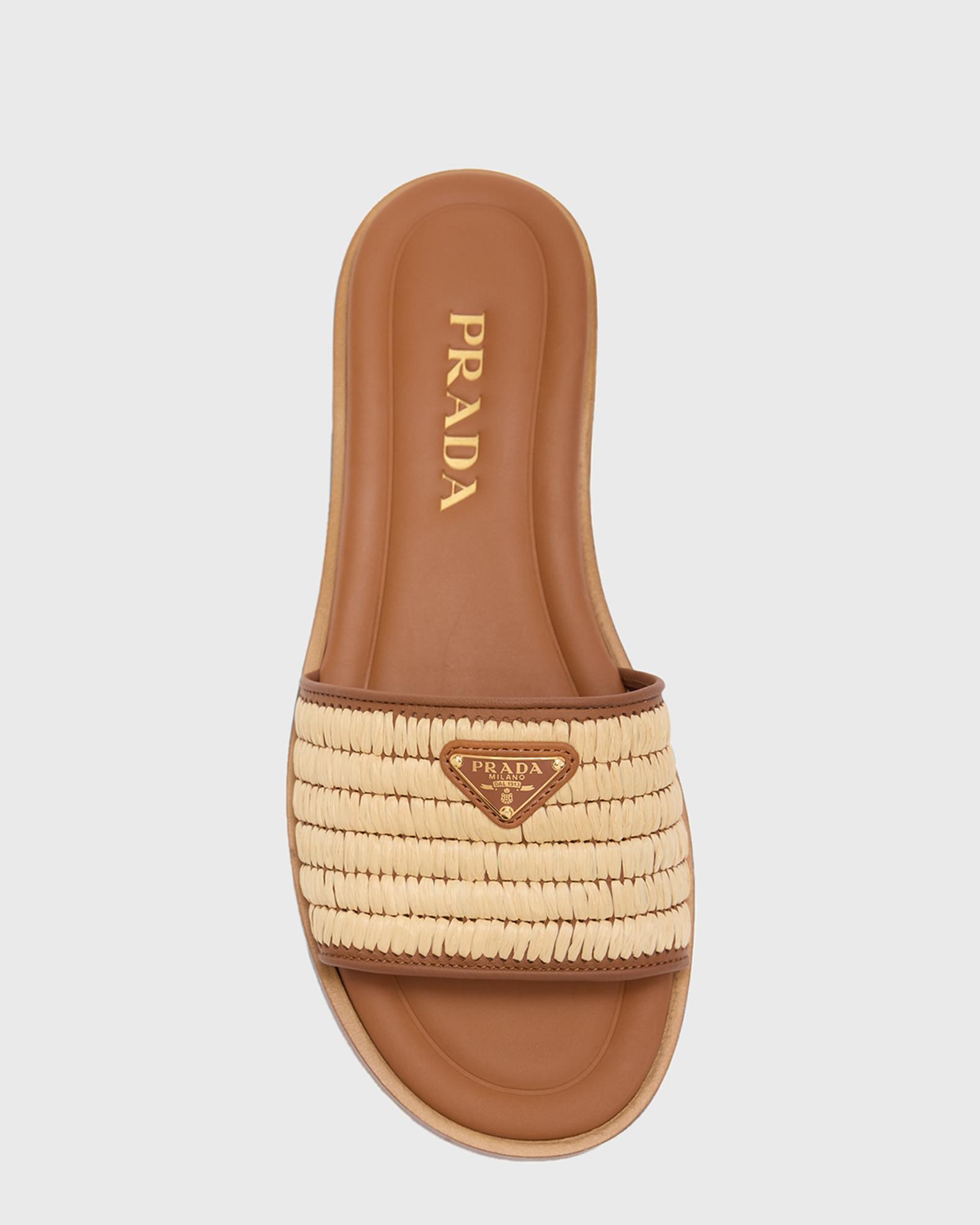 Prada Triangle Logo Raffia Flat Slide Sandals | Neiman Marcus display picture 2