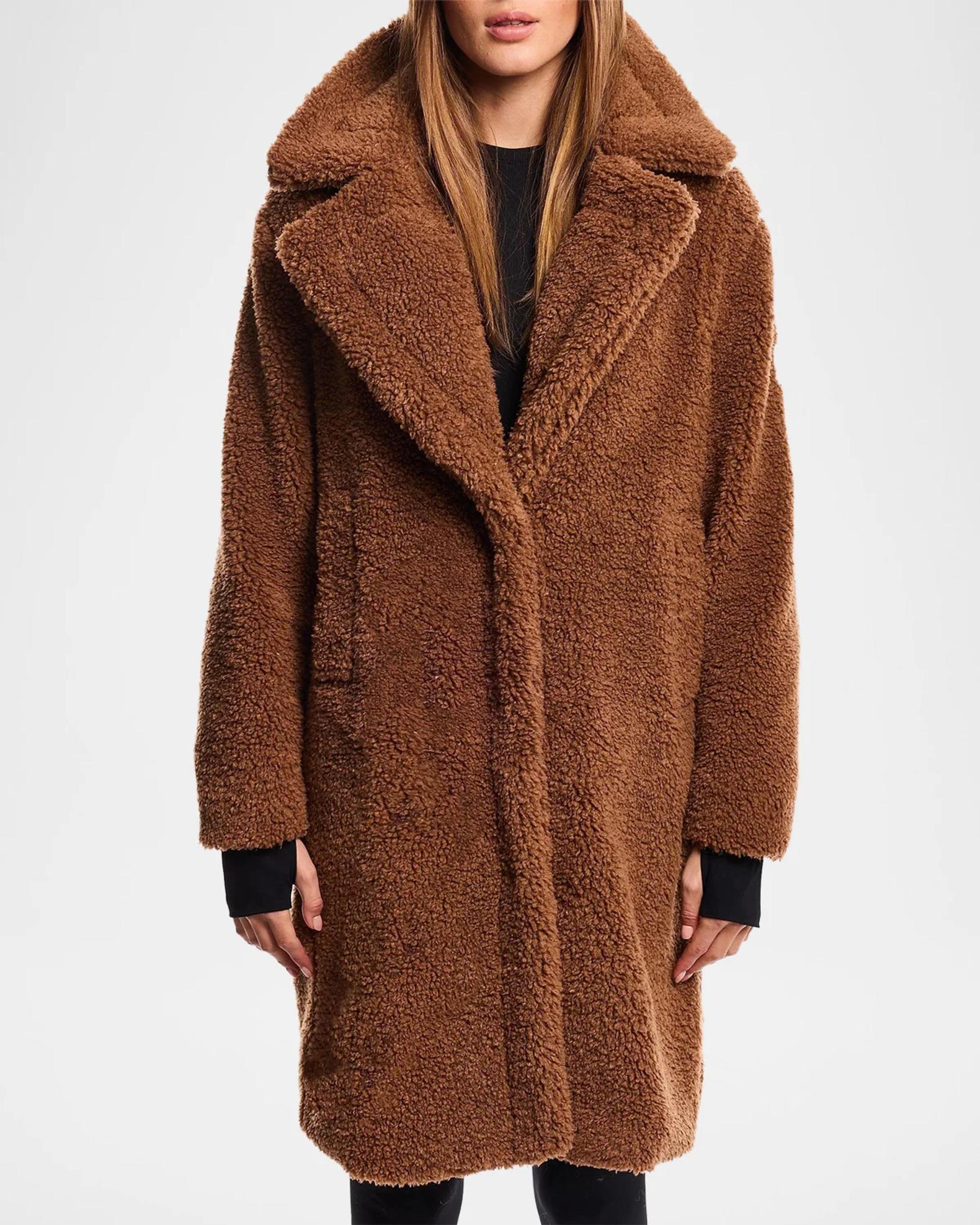 SAM Sherpa Leather-Trimmed Coat | Neiman Marcus