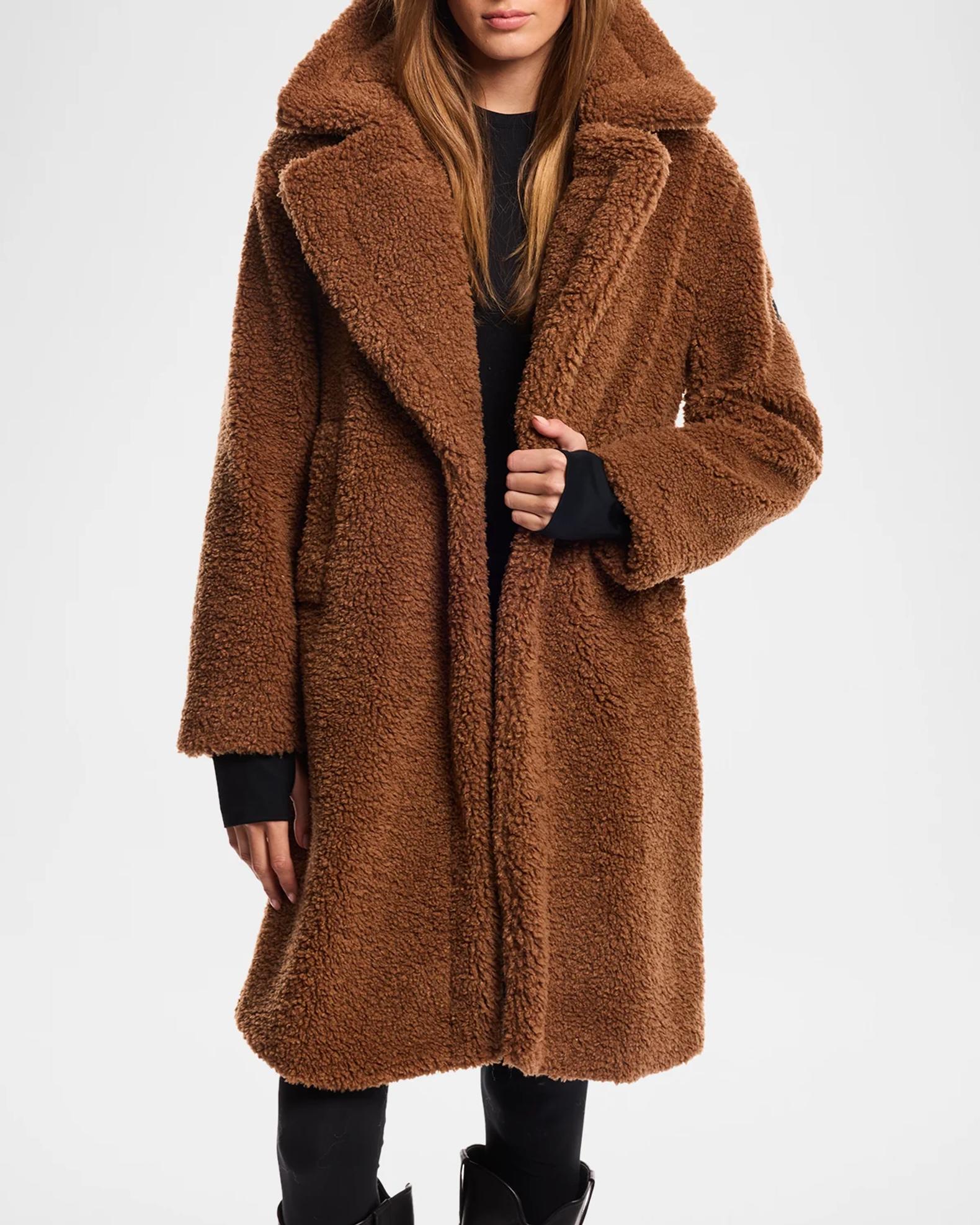 SAM Sherpa Leather-Trimmed Coat | Neiman Marcus