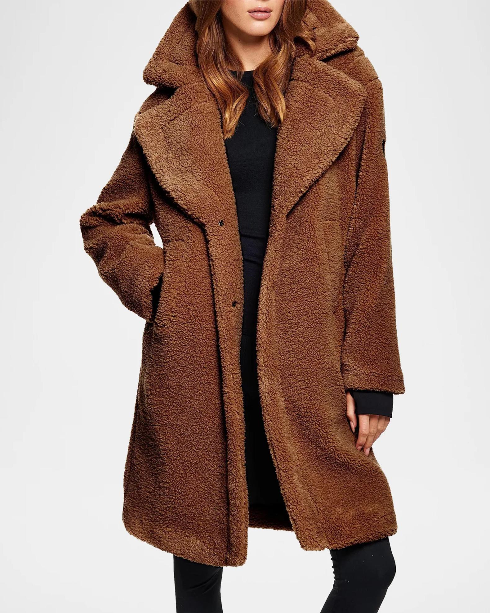 SAM Sherpa Leather-Trimmed Coat | Neiman Marcus