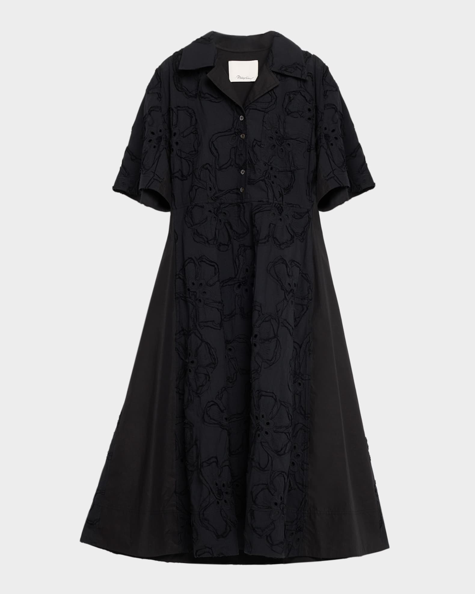 3.1 Phillip Lim ブラックフラワープリントワンピース M シルク 3.1 Phillip Lim Floral Embroidered Midi Shirtdress | Neiman Marcus