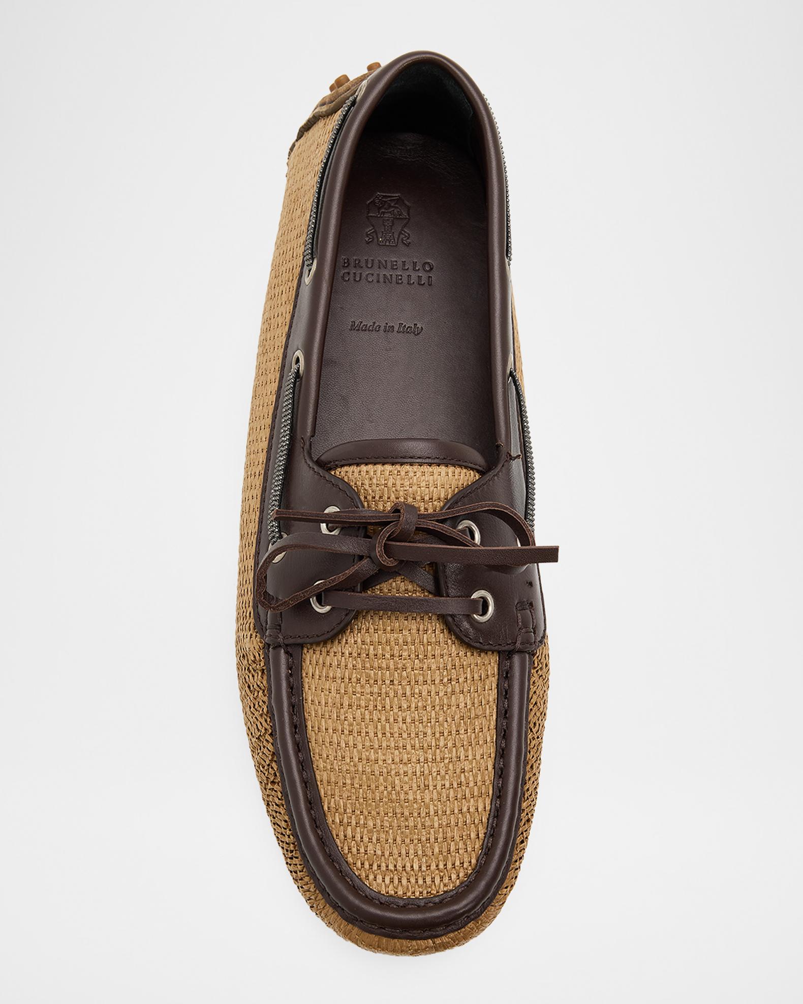 Brunello Cucinelli Raffia & Leather Boat Shoes | Neiman Marcus