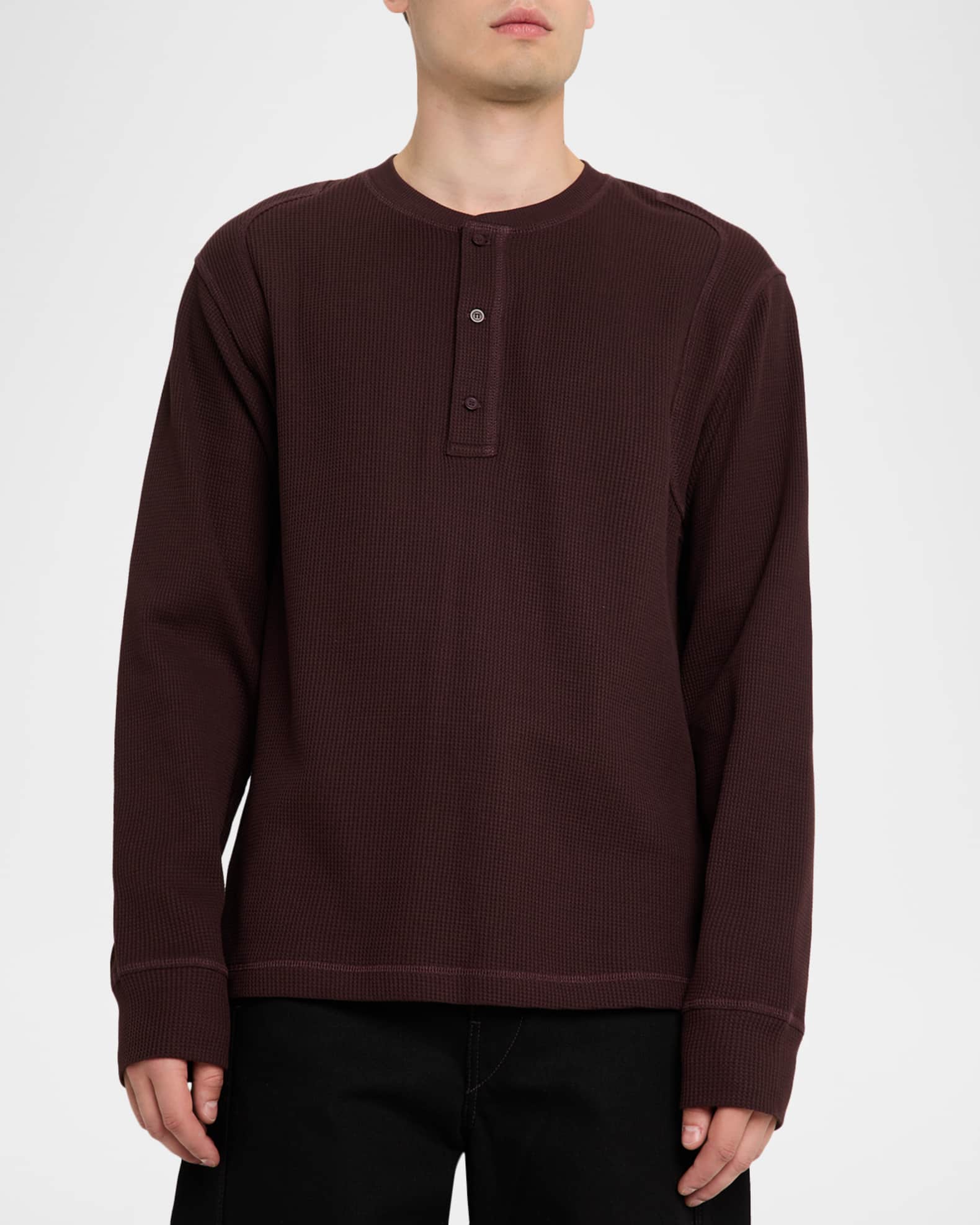 Helmut Lang Men's Cotton Waffle Knit Long-Sleeve Henley T-Shirt