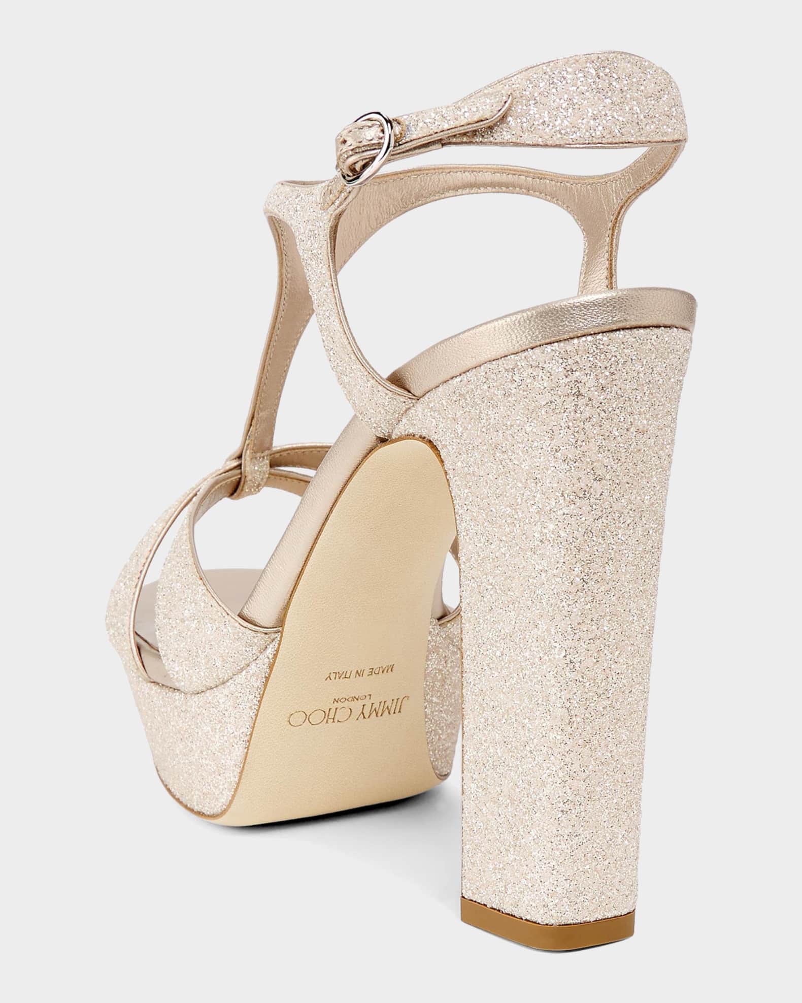 Jimmy Choo 120mm Kesia Glitter Leather Platform Sandals | Neiman