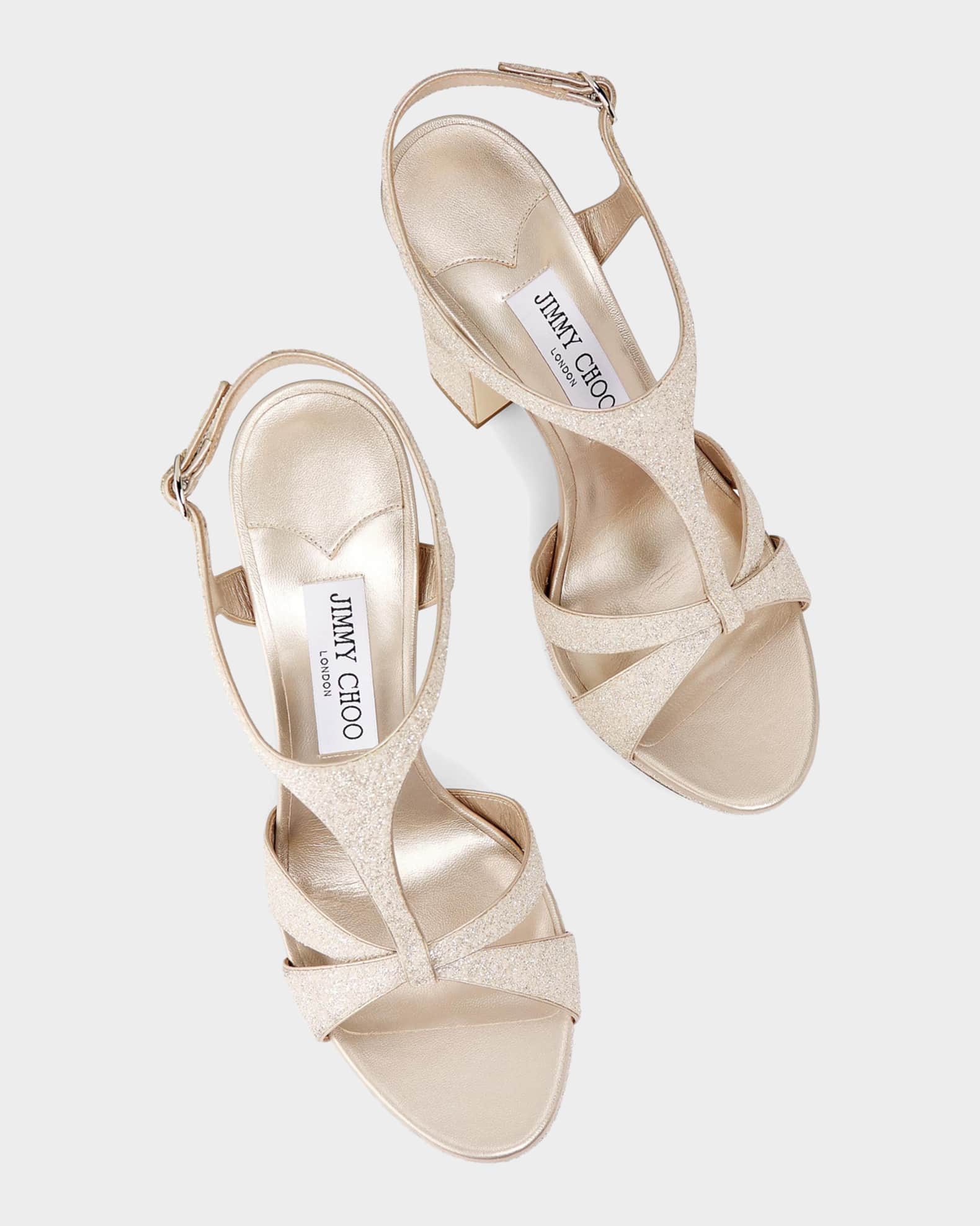 Jimmy Choo 120mm Kesia Glitter Leather Platform Sandals | Neiman