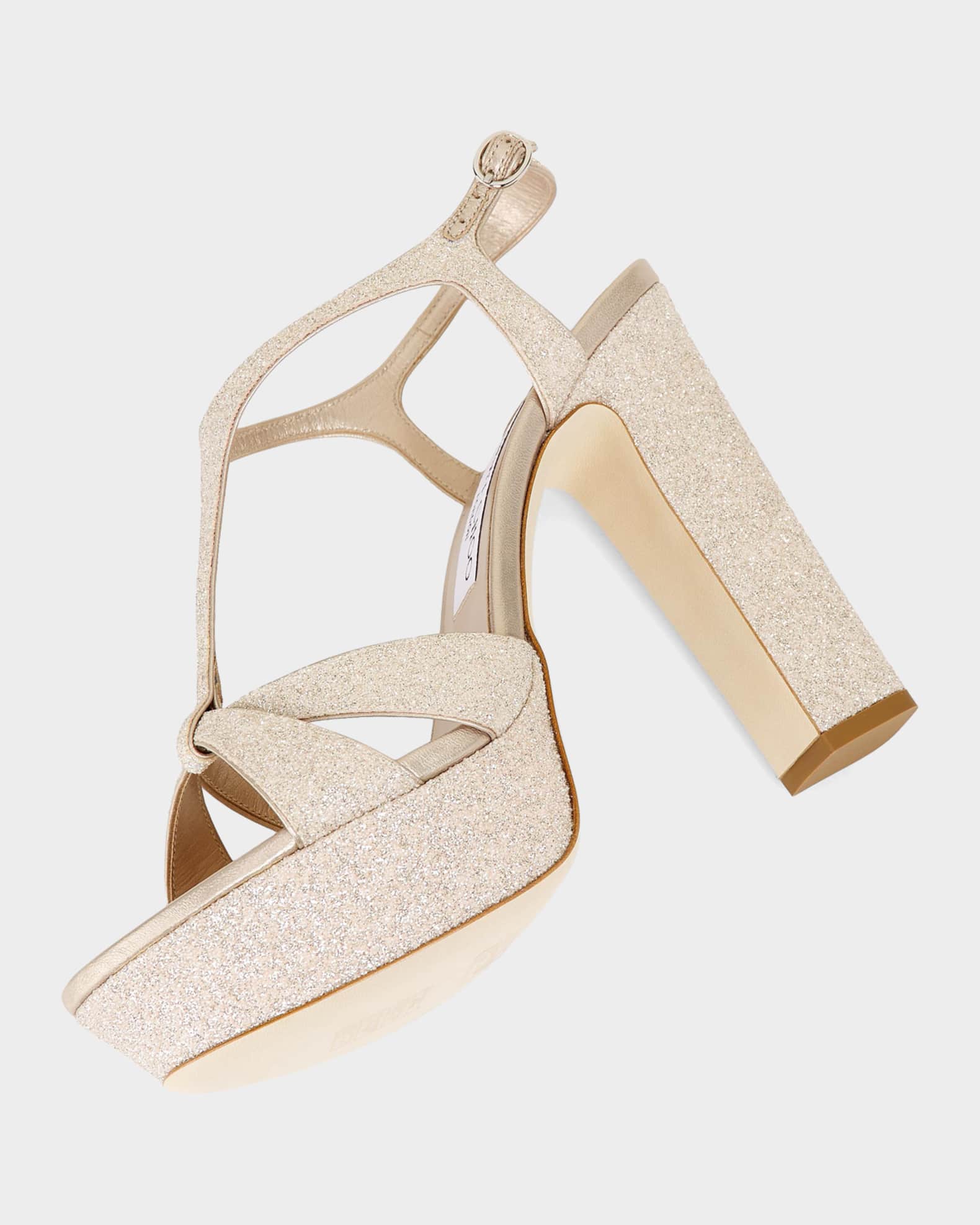 Jimmy Choo 120mm Kesia Glitter Leather Platform Sandals | Neiman