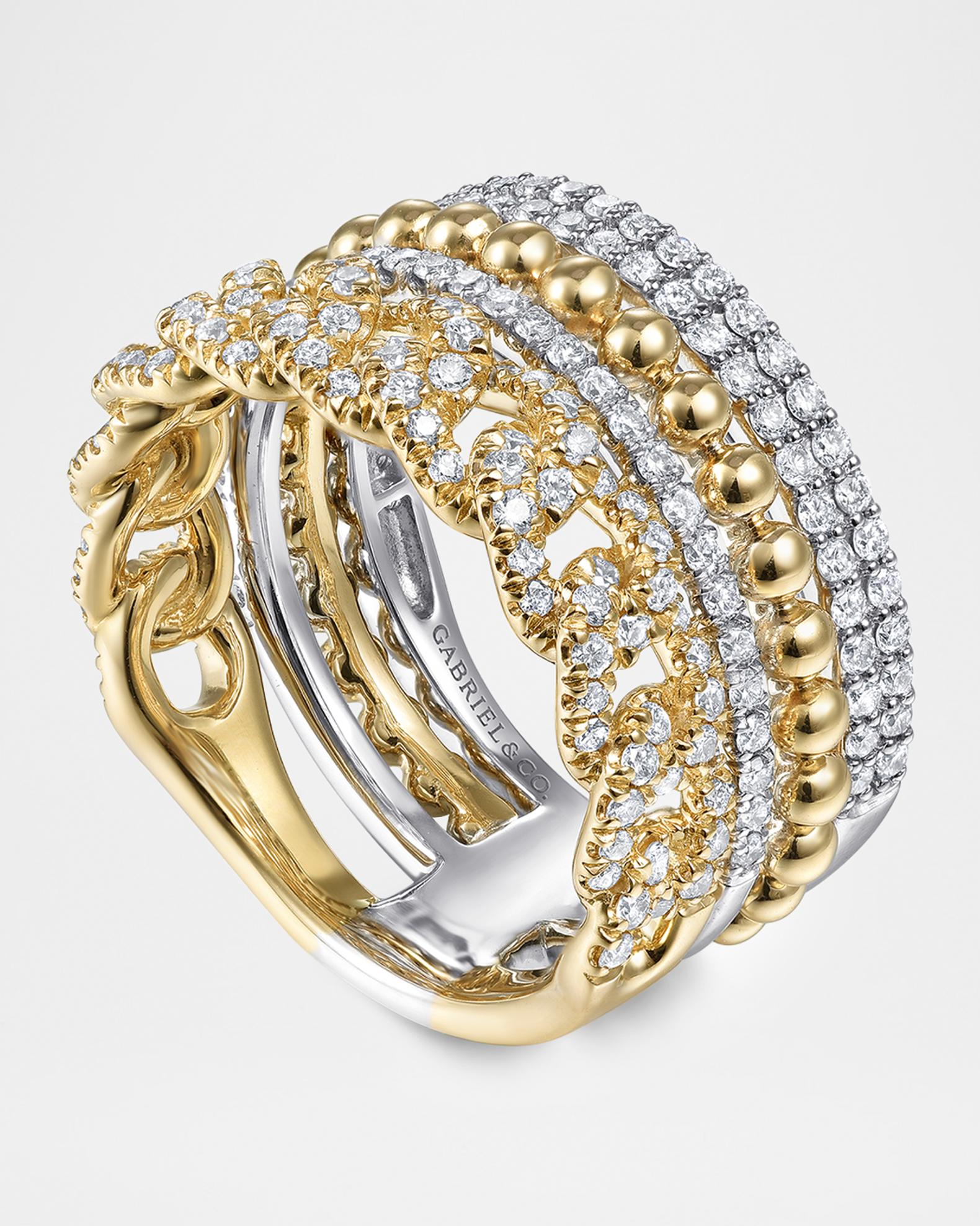 Gabriel & Co 14K White and Yellow Gold Bujukan Diamond Easy Stackable ...