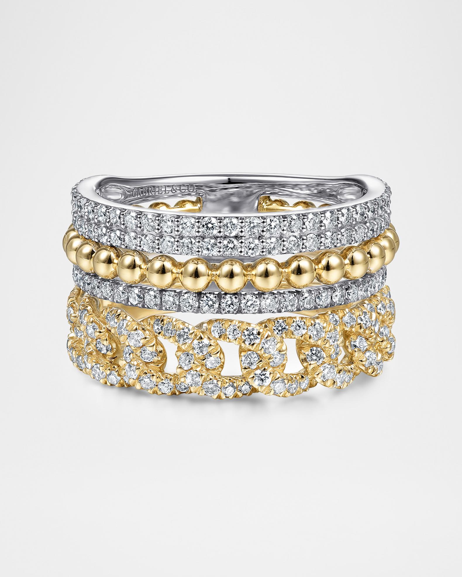 Gabriel & Co 14K White and Yellow Gold Bujukan Diamond Easy Stackable ...