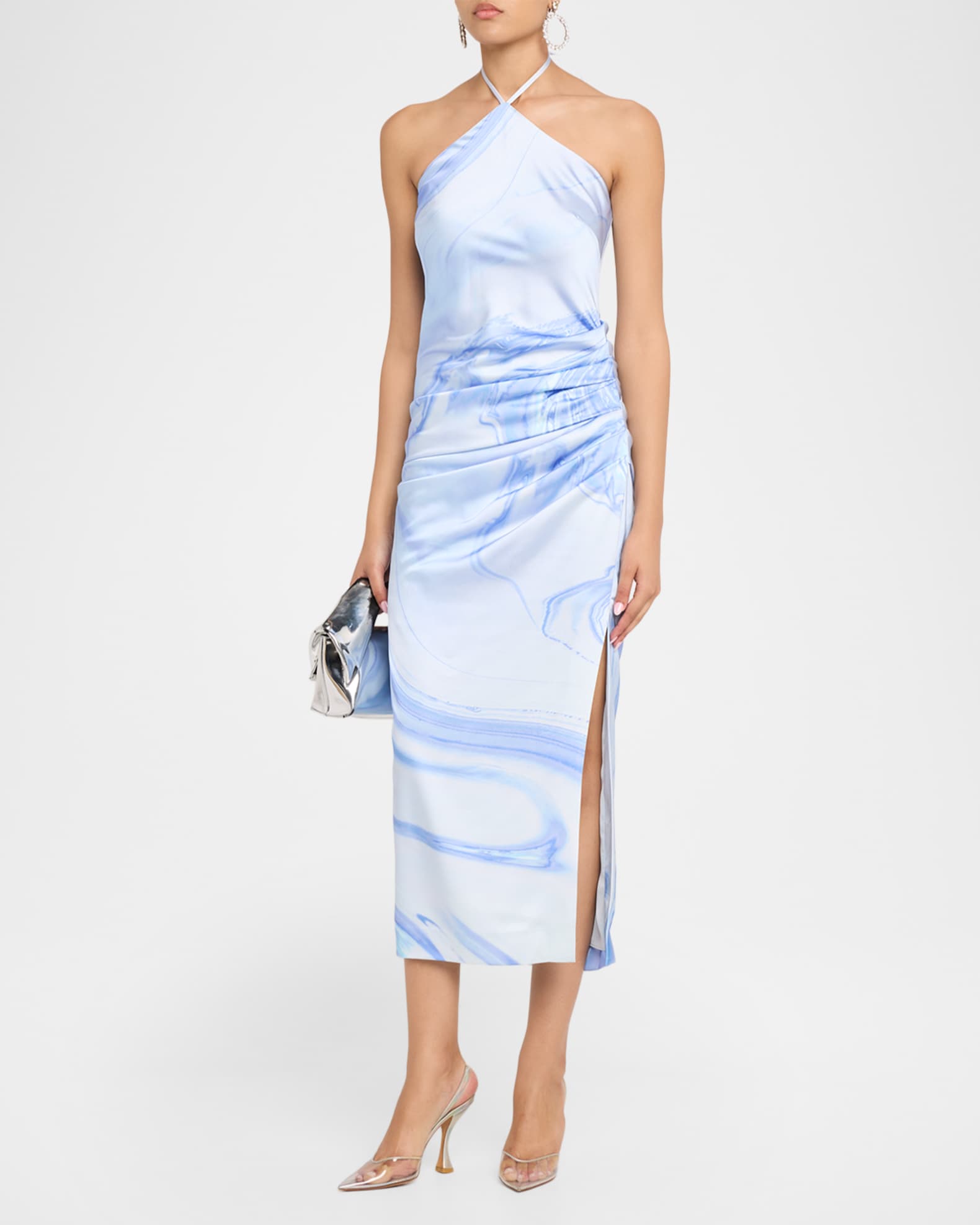 halter floral print chiffon maxi dress Sage Ivory Floral Halter Front Chiffon Maxi Dress main image 0
