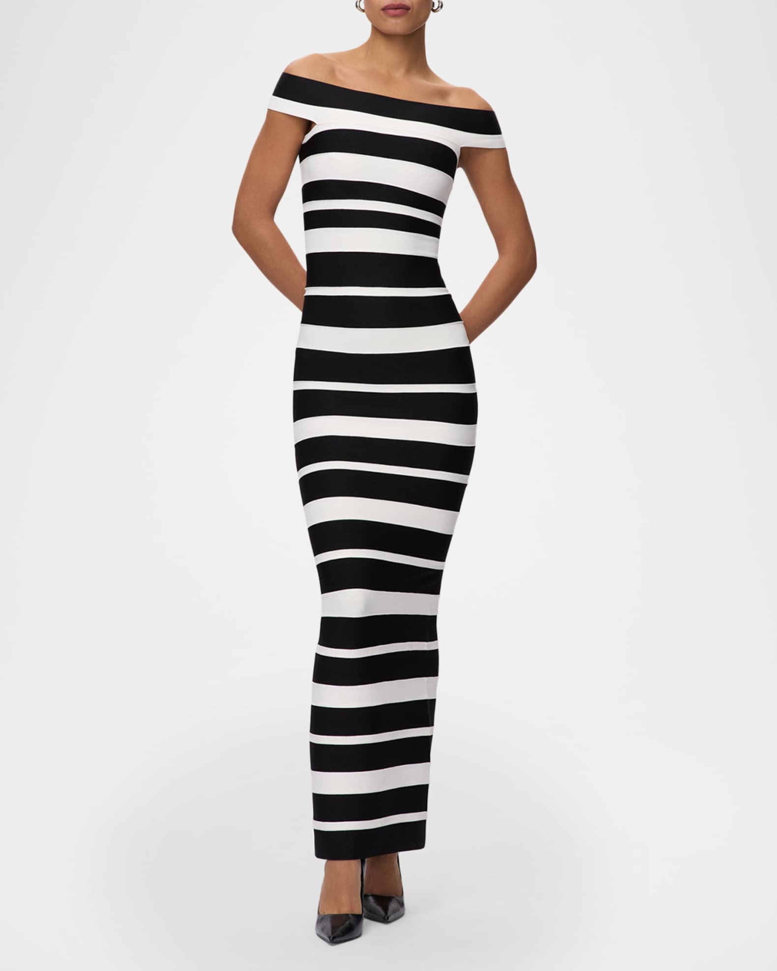 black and white herve leger dress Vintage 1990s Lger & Striped Bandage 1% Spandex SKU = 13626 The Kiva Gown - Black
