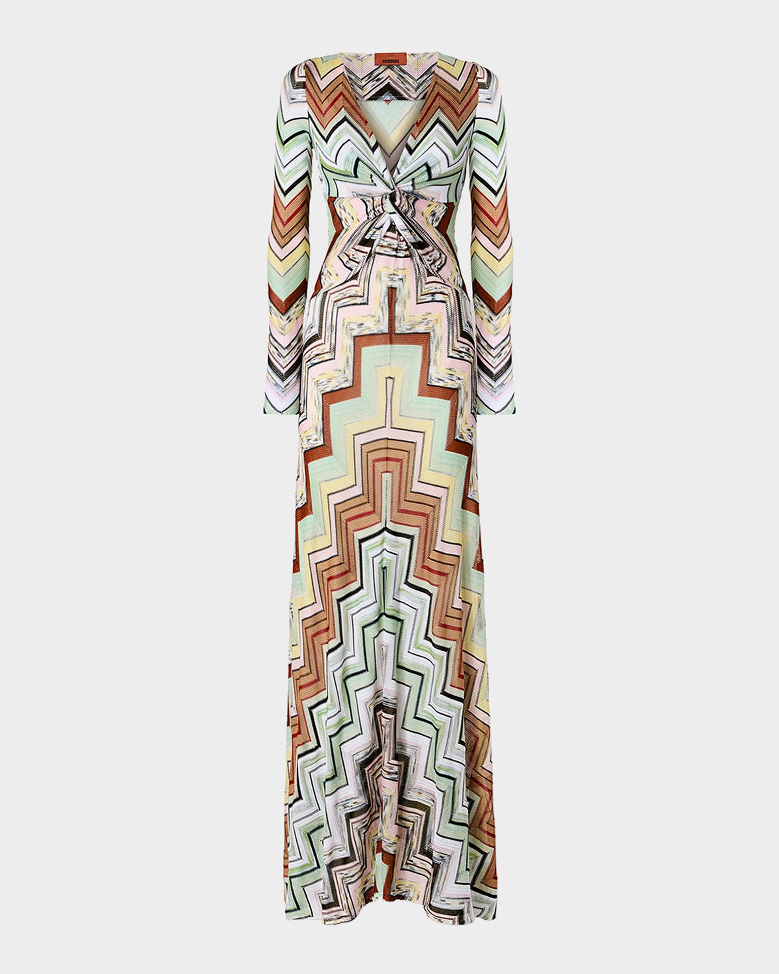 long sleeve chevron dress Missoni Chevron Crochet Knit Long-Sleeve Maxi Dress, Multicolor, Women's, 8, Casual & Work Dresses Maxi Dresses