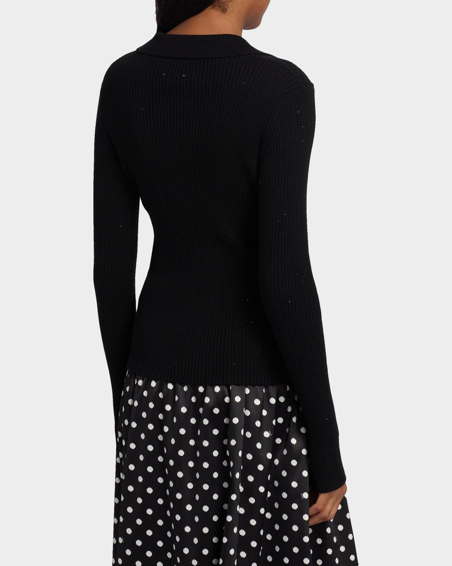 Ganni Fine-Knit Sequin Polo Sweater | Neiman Marcus