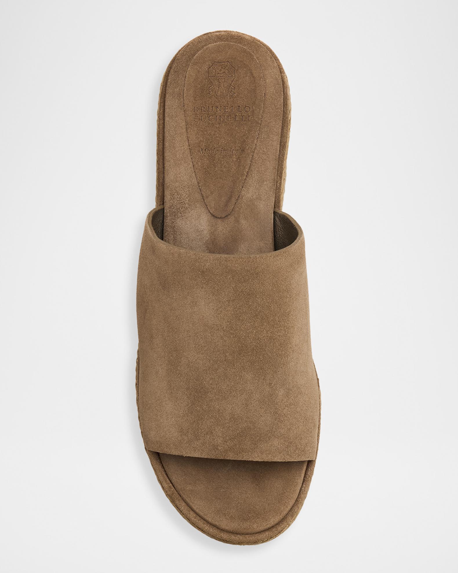 Brunello Cucinelli Suede & Raffia Wedge Sandals | Neiman Marcus