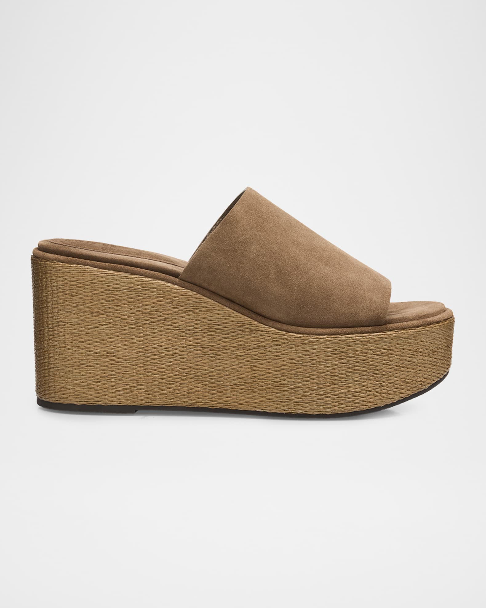 Brunello Cucinelli Suede & Raffia Wedge Sandals | Neiman Marcus