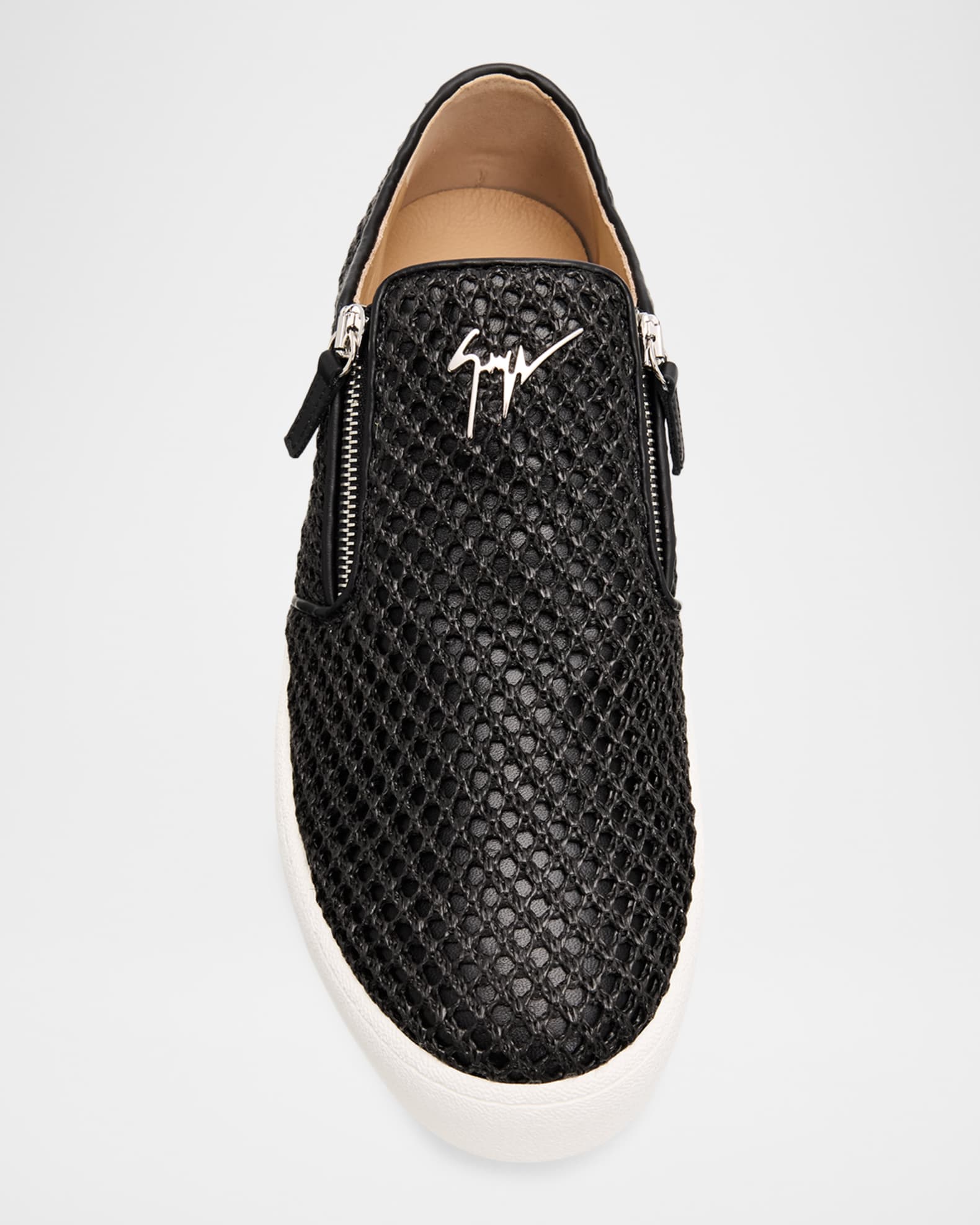 Giuseppe Zanotti Men's Mesh & Leather Double-Zip Sneakers | Neiman