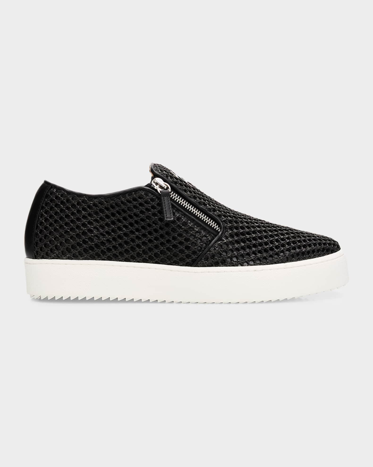 靴 Giuseppe Zanotti 38.5 Giuseppe Zanotti Men's Mesh & Leather Double-Zip Sneakers | Neiman