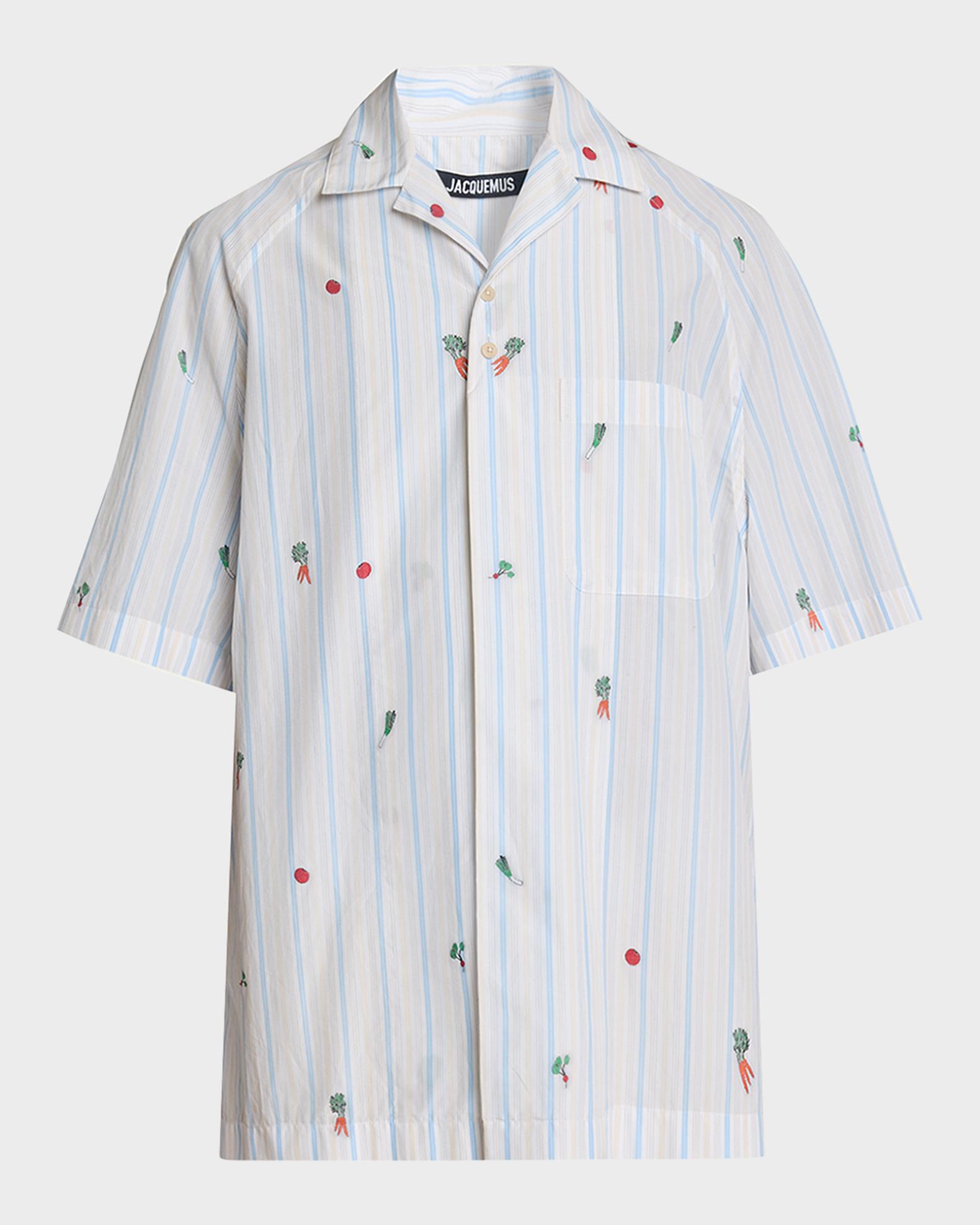 Jacquemus Men's Vegetable Stripe Cotton Short-Sleeve Shirt