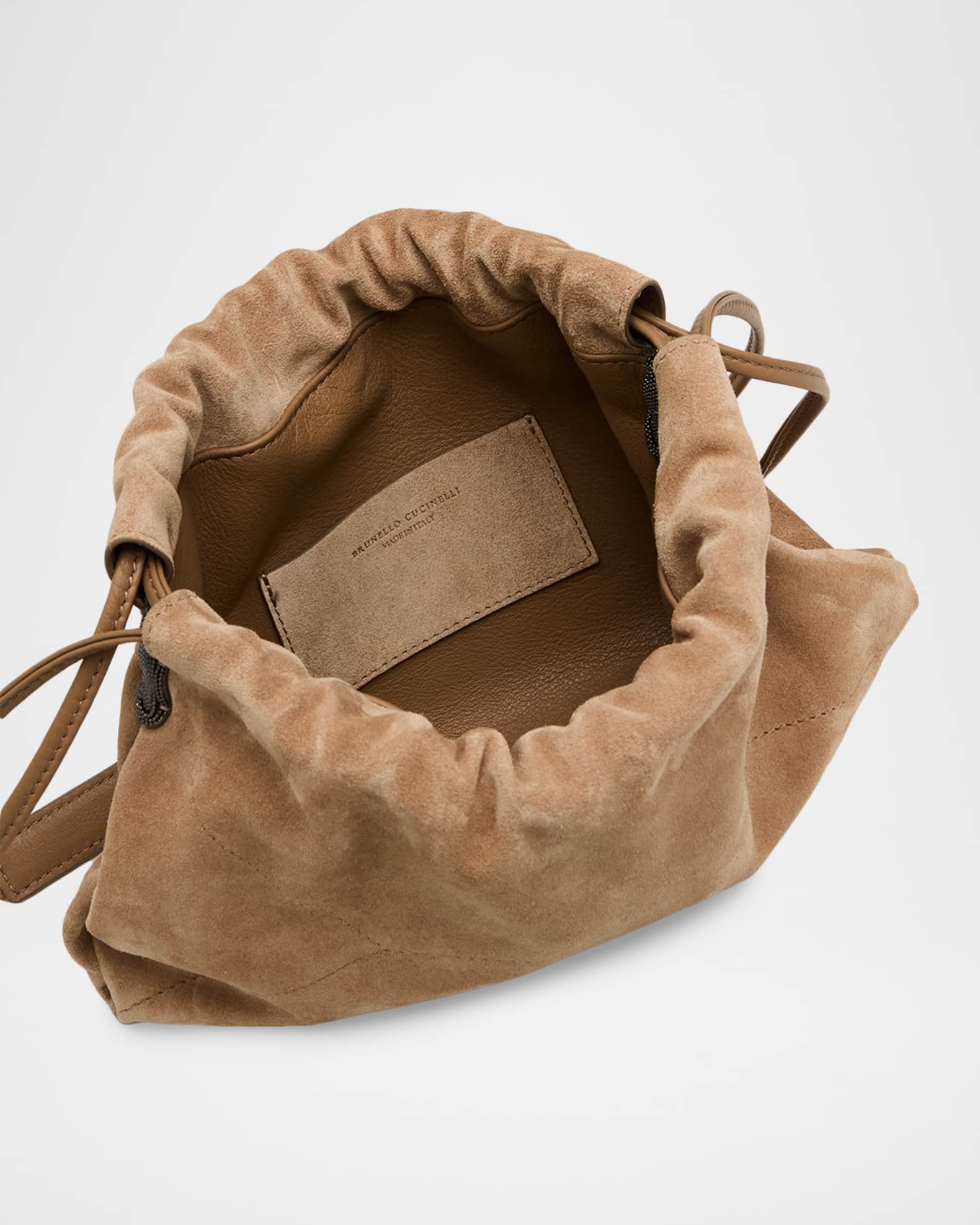 Brunello Cucinelli Suede Drawstring Pouch Bag | Neiman Marcus