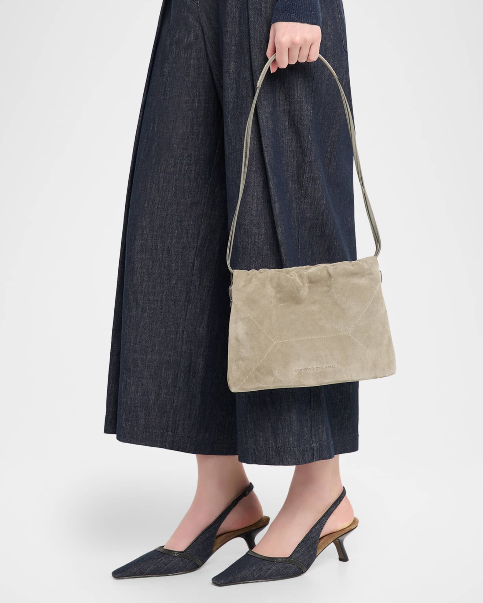 Brunello Cucinelli Suede Drawstring Pouch Bag | Neiman Marcus