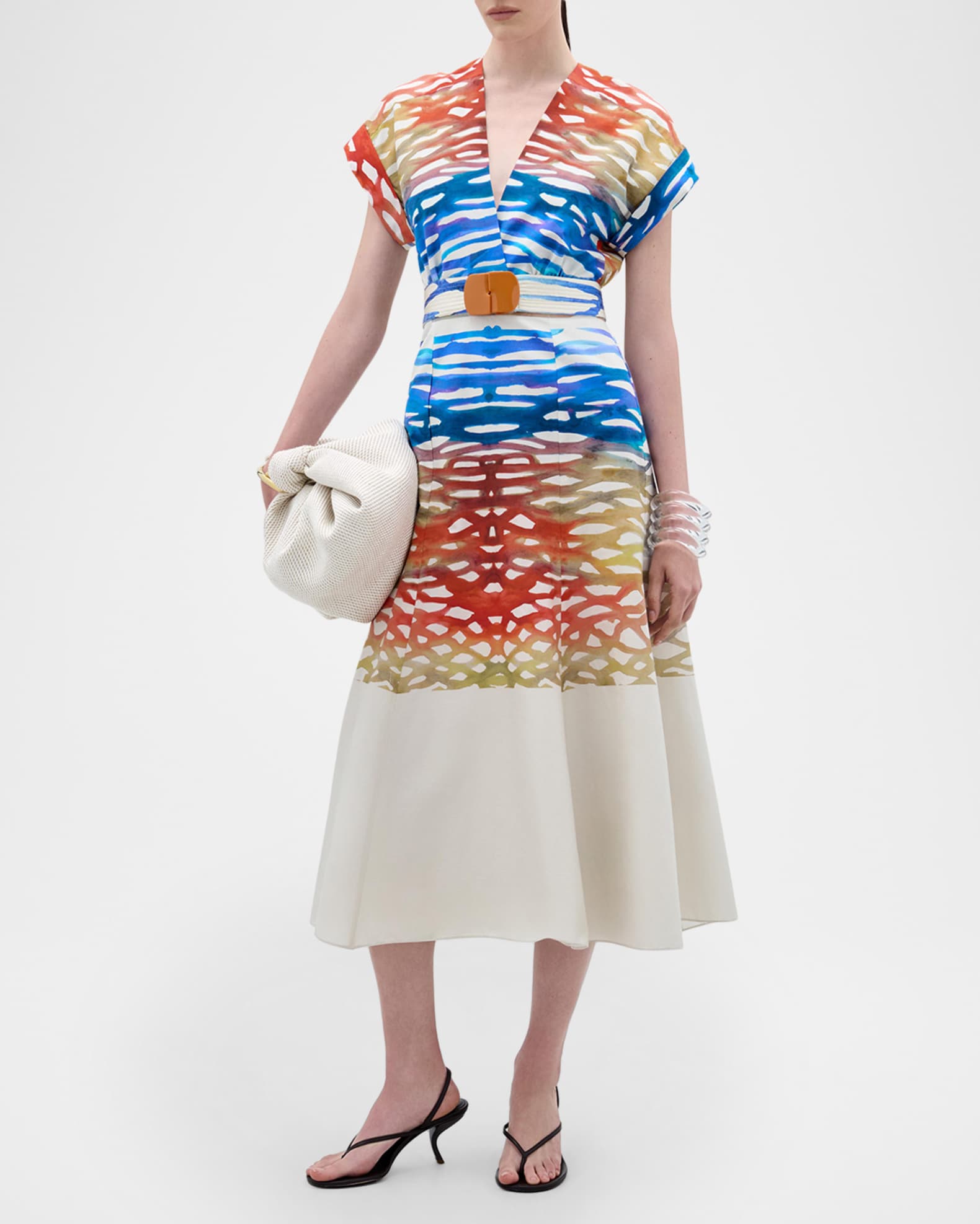 Silvia Tcherassi Sakura Coral Symphony Belted Midi Dress | Neiman