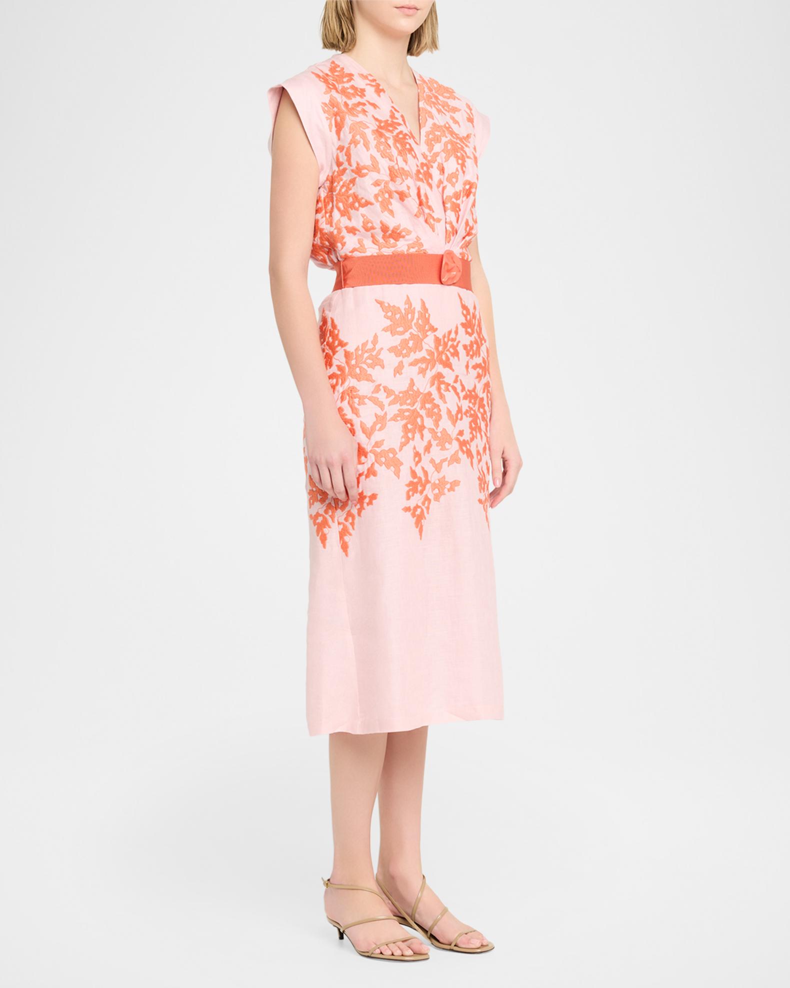 Silvia Tcherassi Olive Embroidered Linen Midi Dress With Belt 