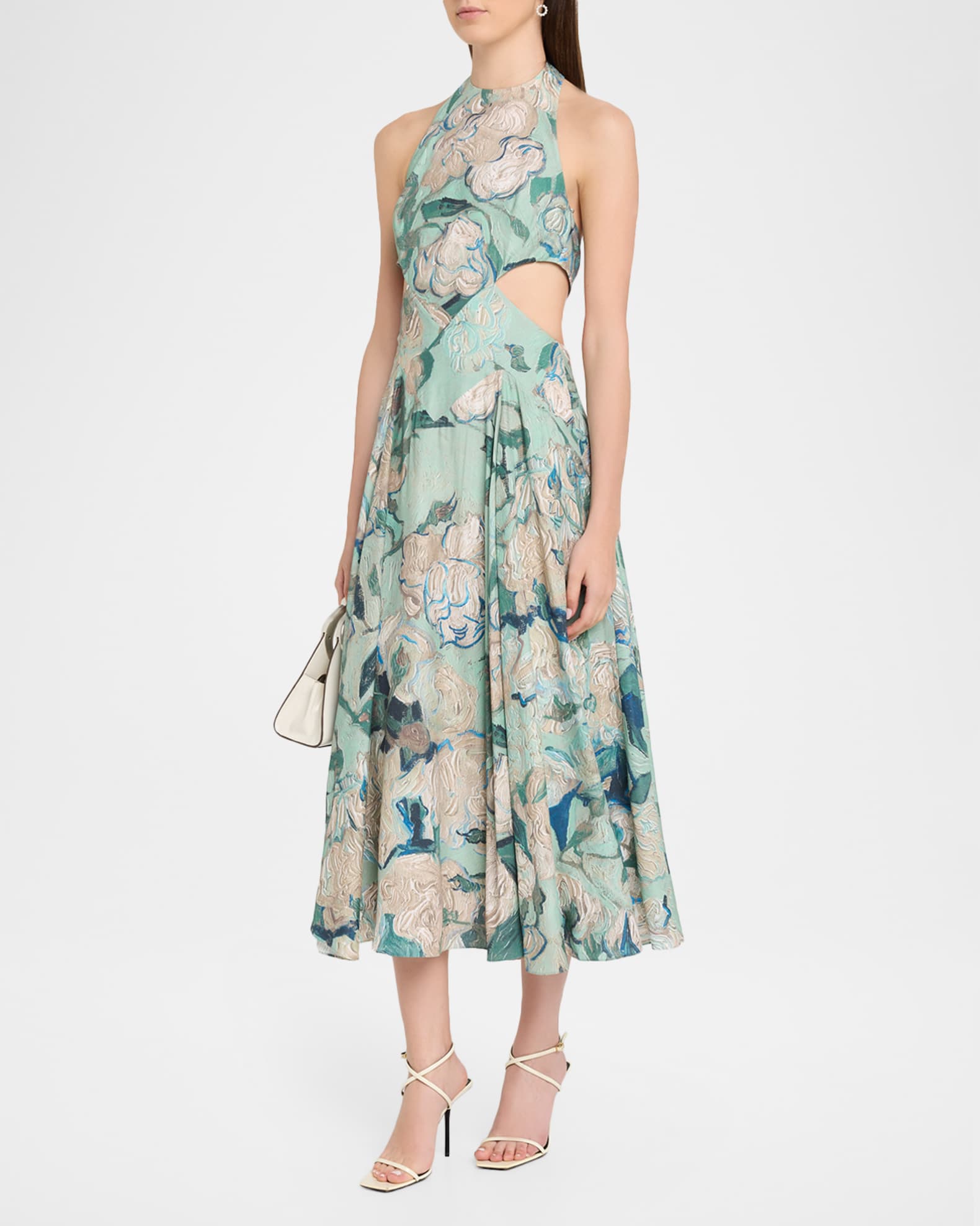 carolyn halter sheath dress Late Dinner Plans Halter Slit Midi Dress in Light Blue | Size: L | Knit Fabric main image 1