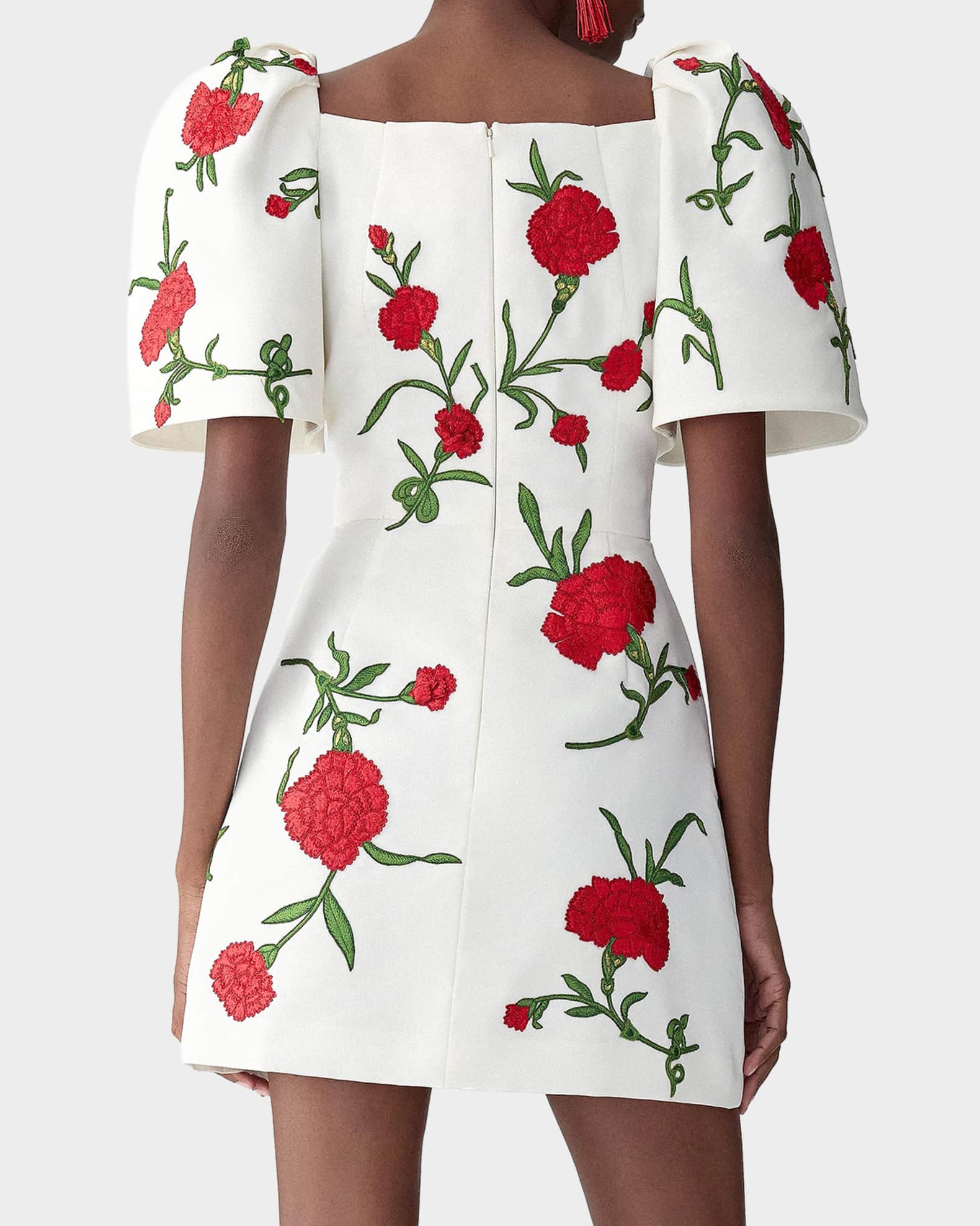 Carolina Herrera Carnation-Embroidered Bell Sleeve Mini Dress