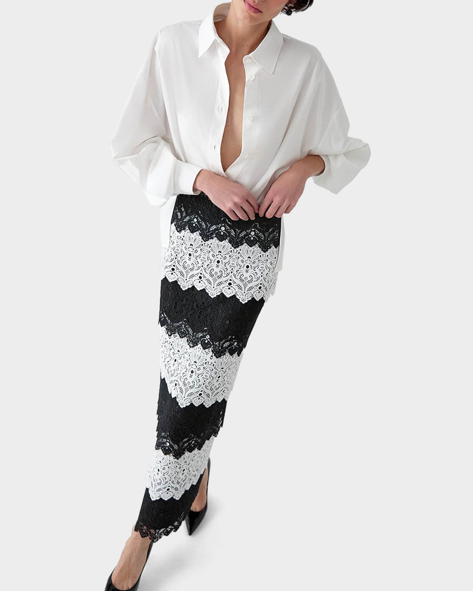 Carolina Herrera Tiered Lace Maxi Pencil Skirt | Neiman Marcus