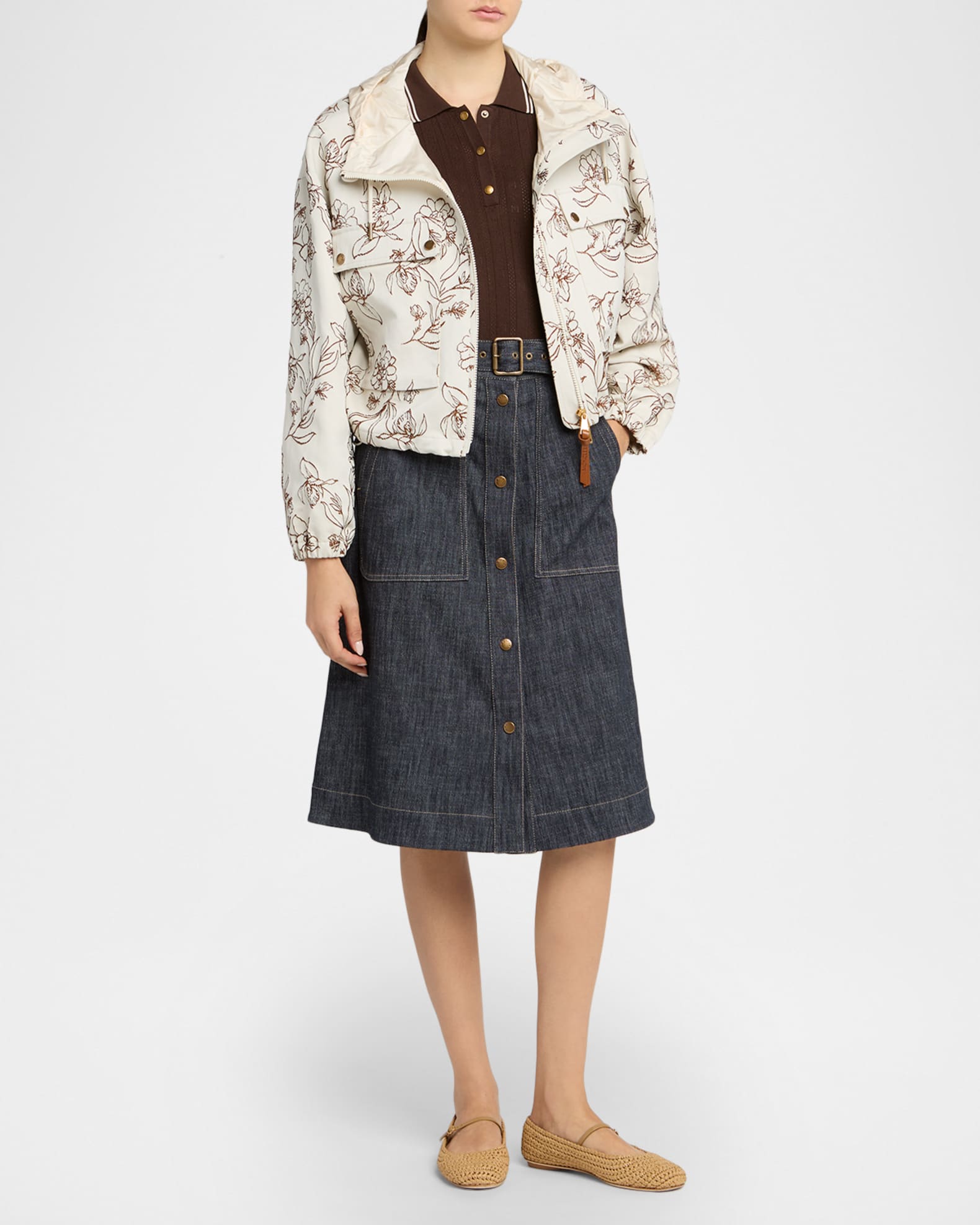 Moncler Nepeta Hooded Floral Print Jacket | Neiman Marcus