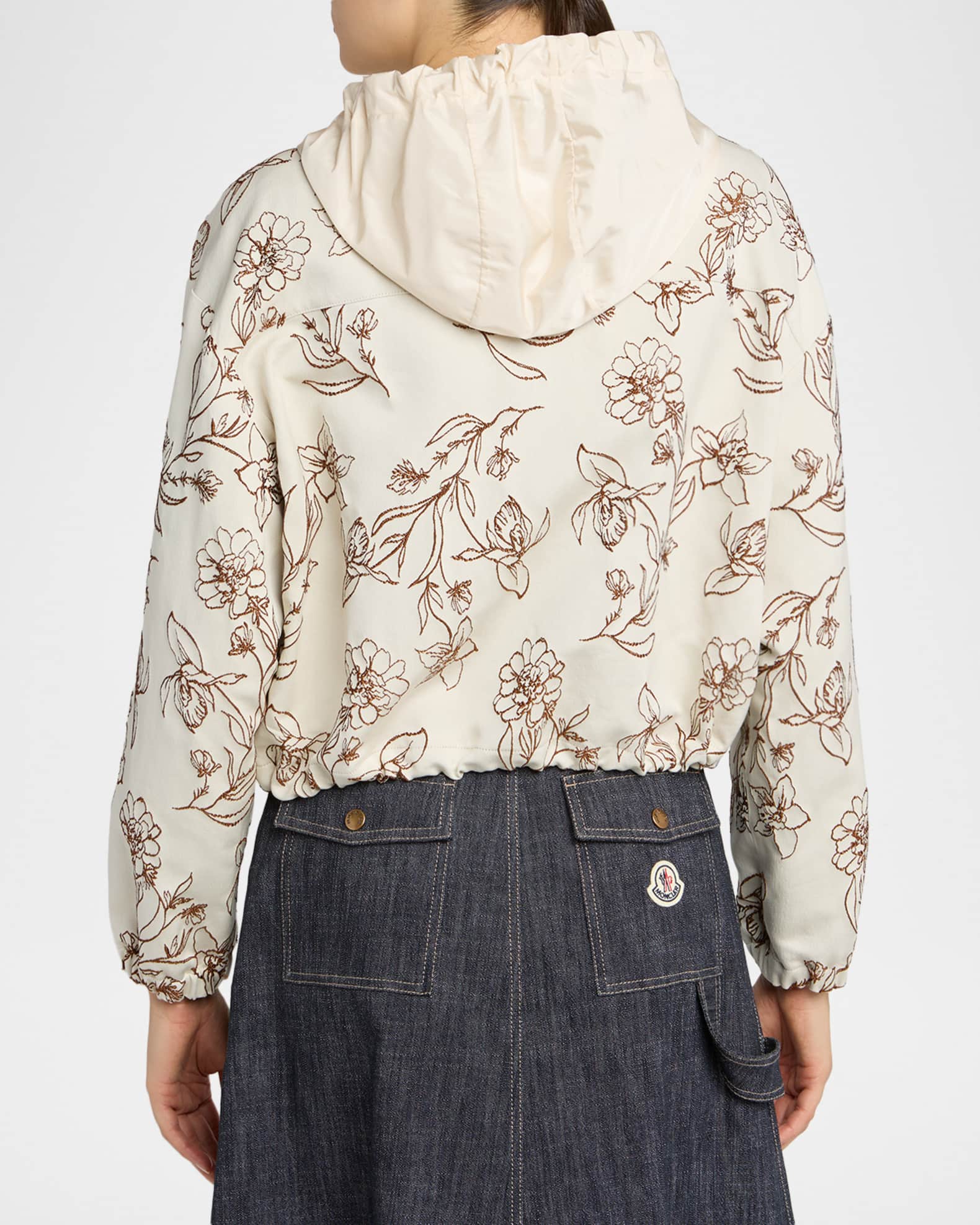 Moncler Nepeta Hooded Floral Print Jacket | Neiman Marcus