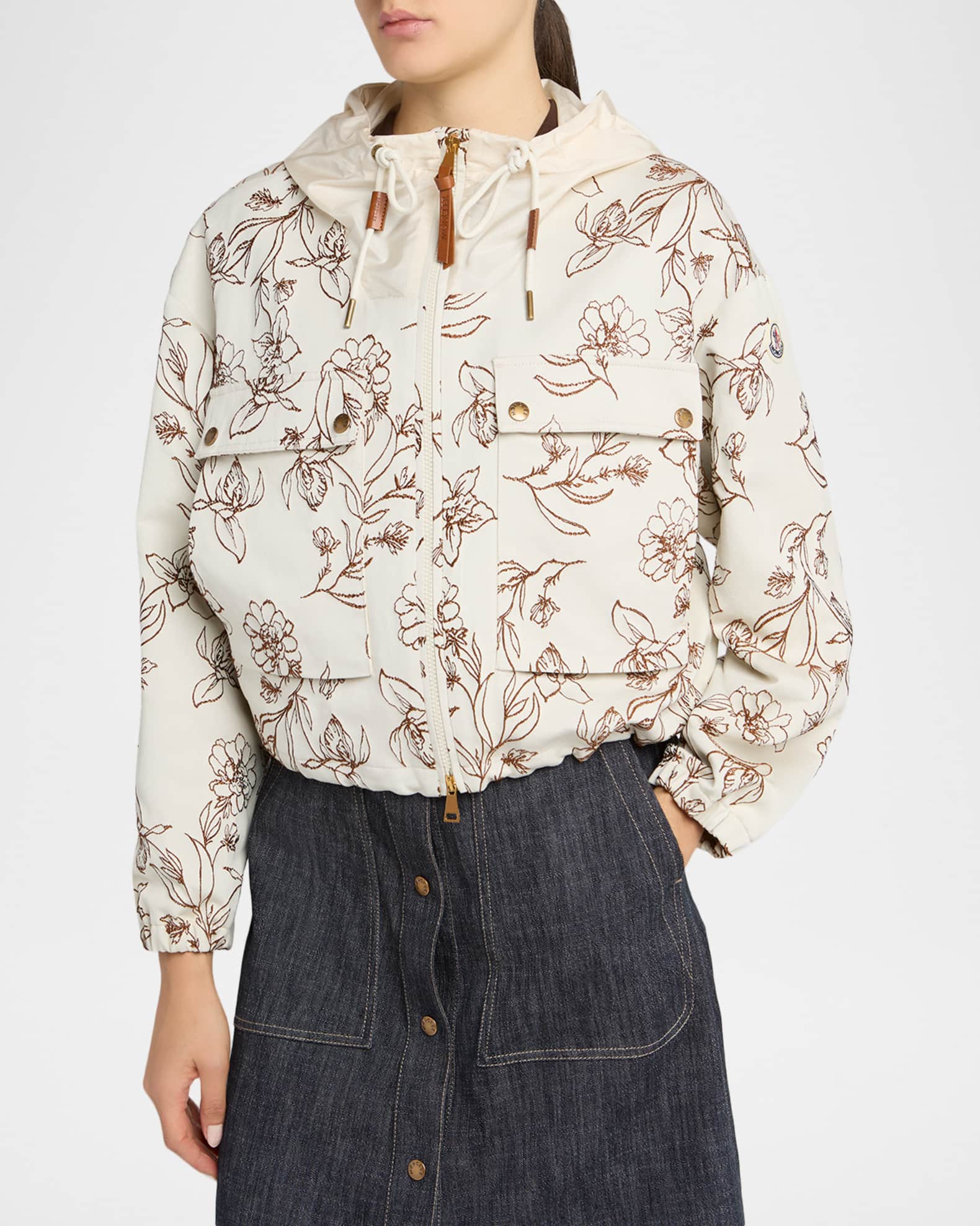 Moncler Nepeta Hooded Floral Print Jacket | Neiman Marcus