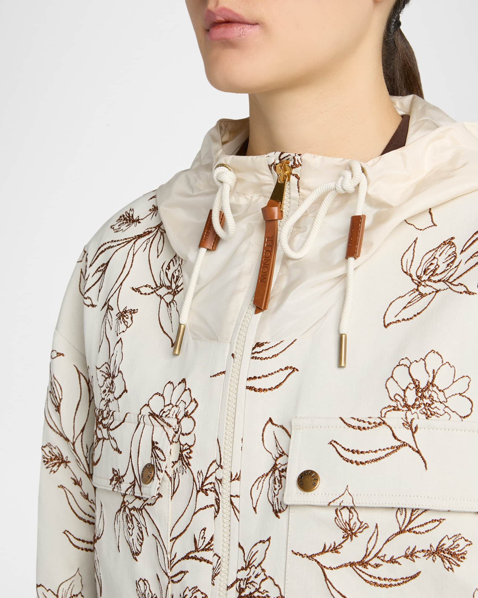 Moncler Nepeta Hooded Floral Print Jacket | Neiman Marcus