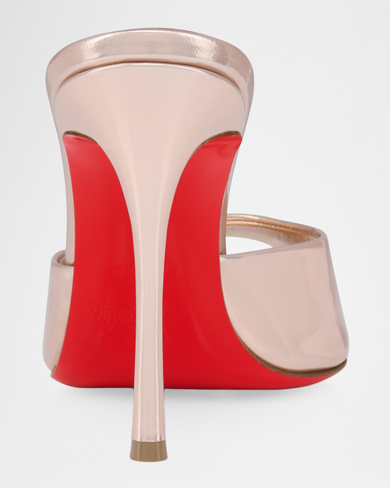 Christian Louboutin Silver Leather Slide Sandals with Red Toe Accent Christian Louboutin Leather Studded Accents Sandals - Grey  main image 2