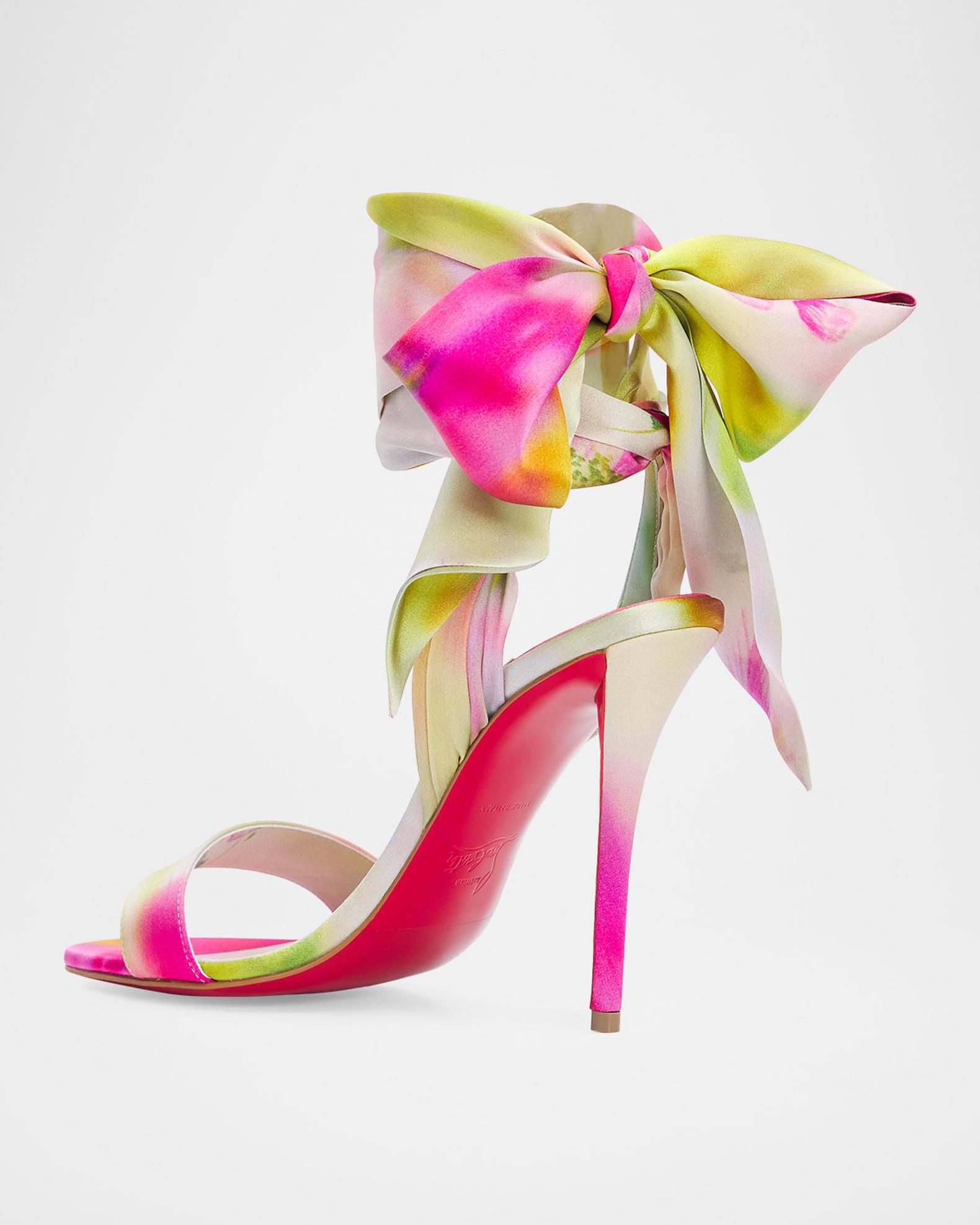 Christian Louboutin 100mm Miss Z Tie-Dye Satin Ankle-Wrap Sandals