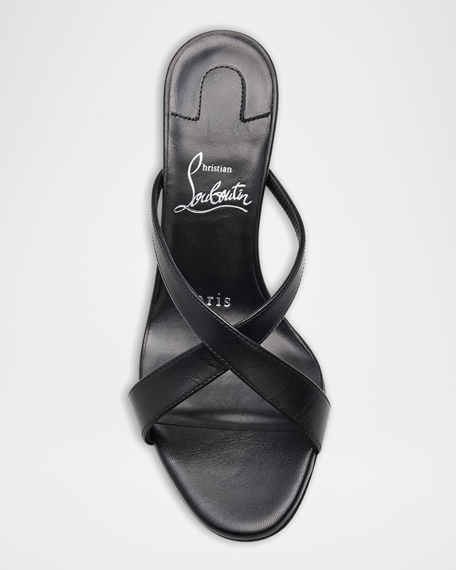 Christian Louboutin 80mm Mulazee Leather Crisscross Mules | Neiman